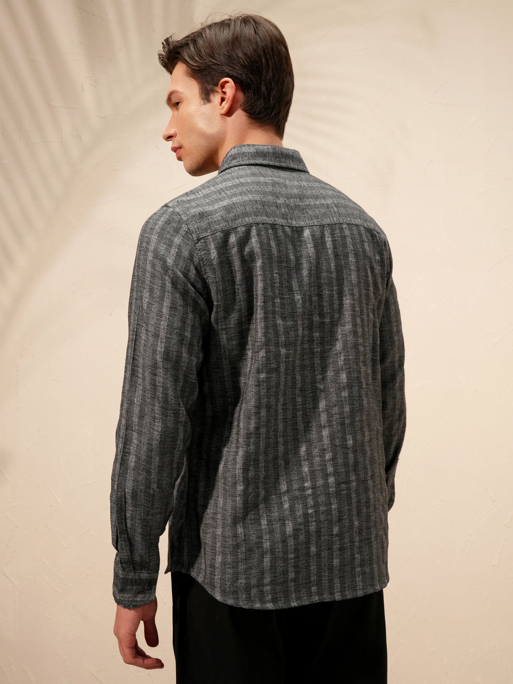 Highlander Men Charcoal Striped Slim Fit Casual Shirt - Charcoal - Image 3