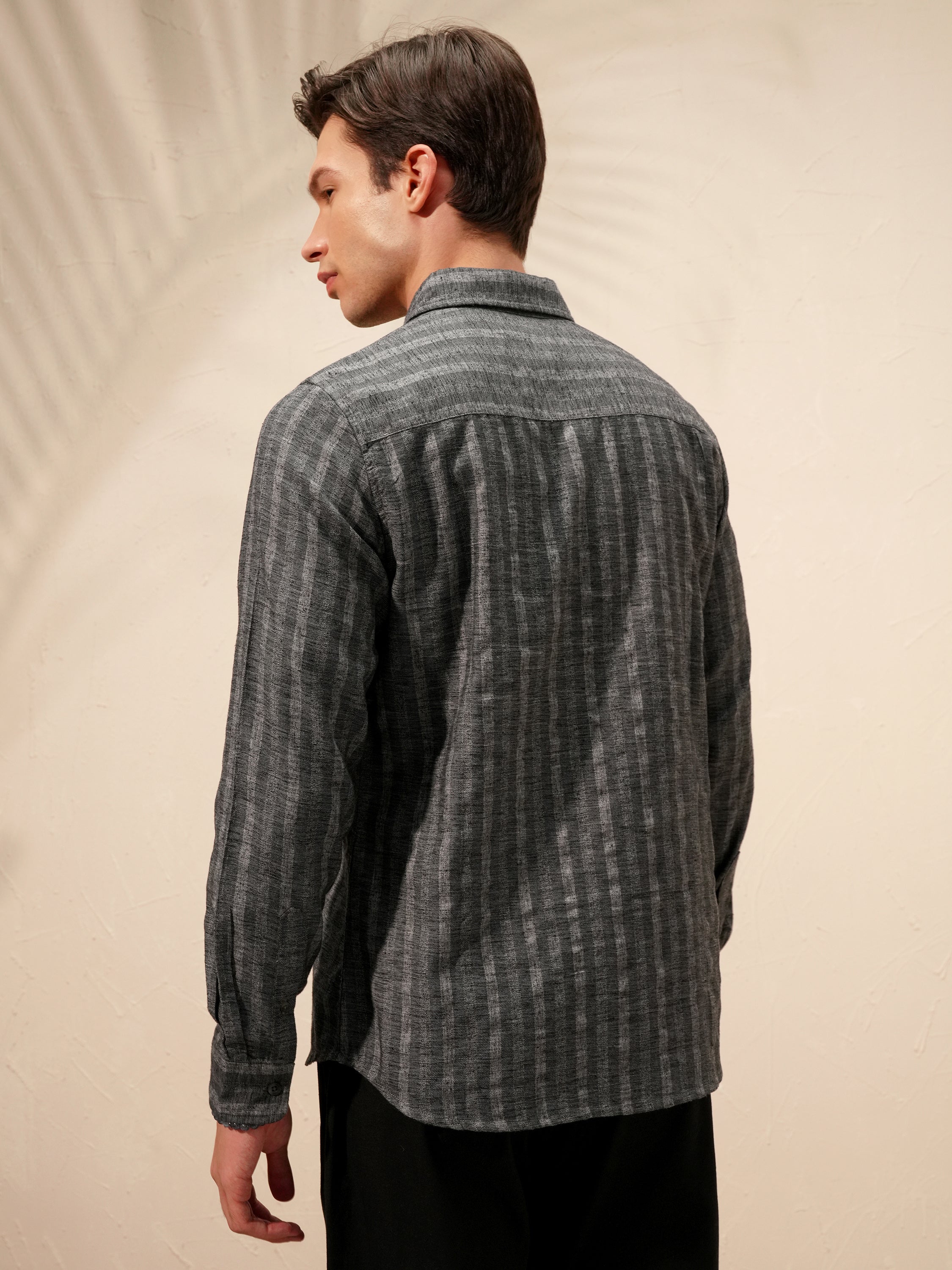 Highlander Men Charcoal Striped Slim Fit Casual Shirt - Charcoal - Image 3