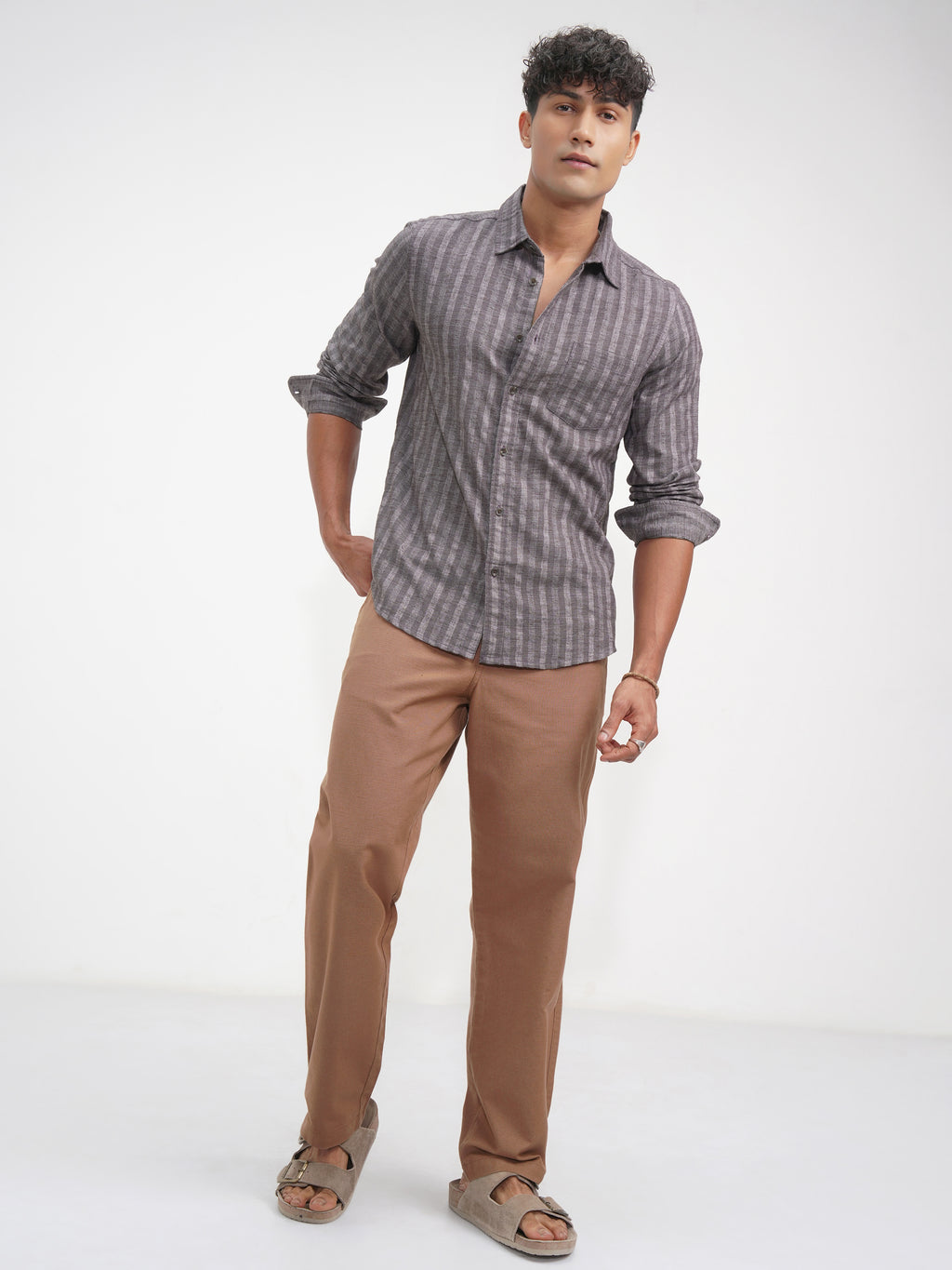 Highlander Men Lavender Striped Slim Fit Casual Shirt - Lavender - Image 2