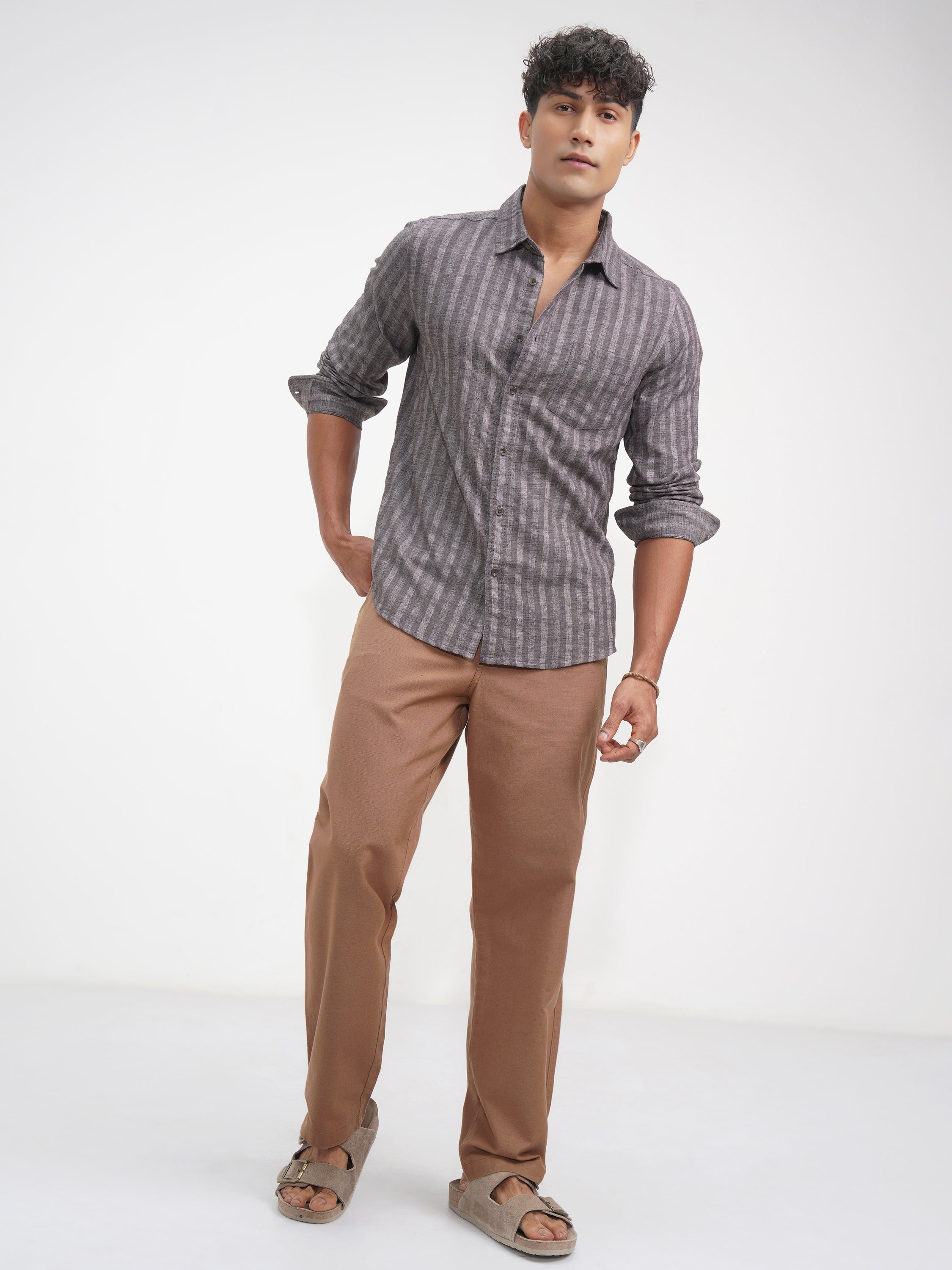 Highlander Men Lavender Striped Slim Fit Casual Shirt - Lavender - Image 2