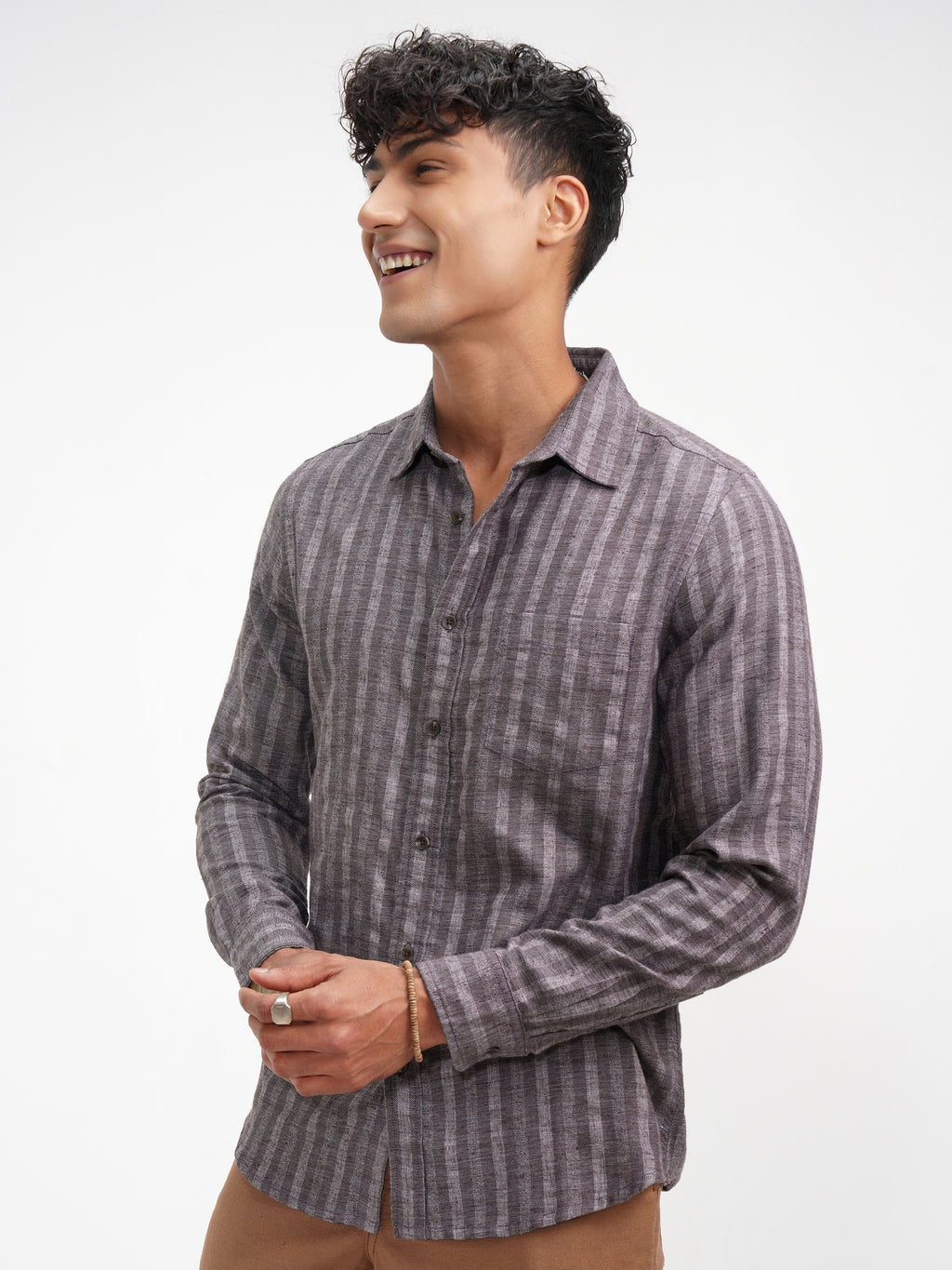 Highlander Men Lavender Striped Slim Fit Casual Shirt - Lavender - Image 4