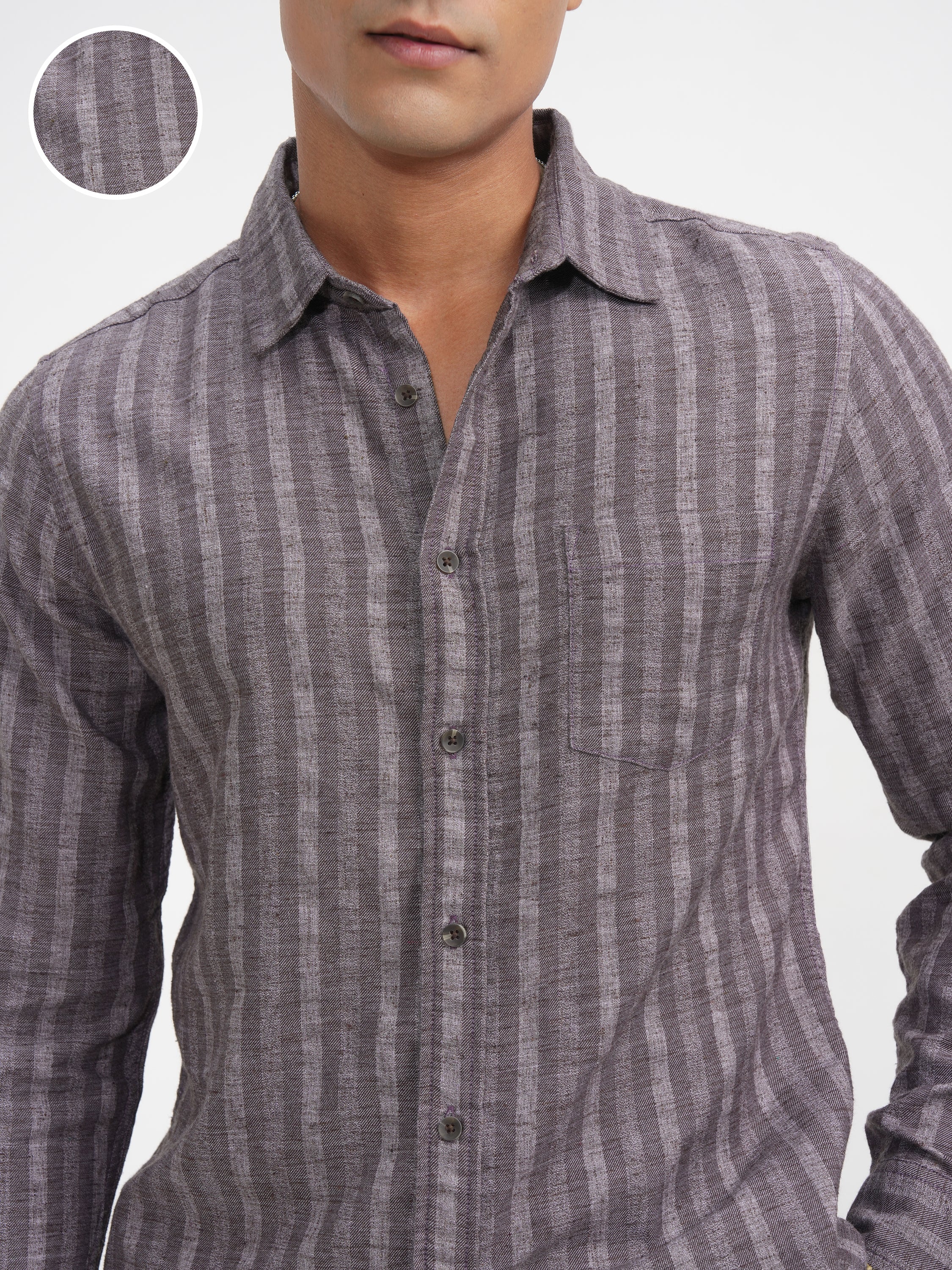 Highlander Men Lavender Striped Slim Fit Casual Shirt - Lavender - Image 5