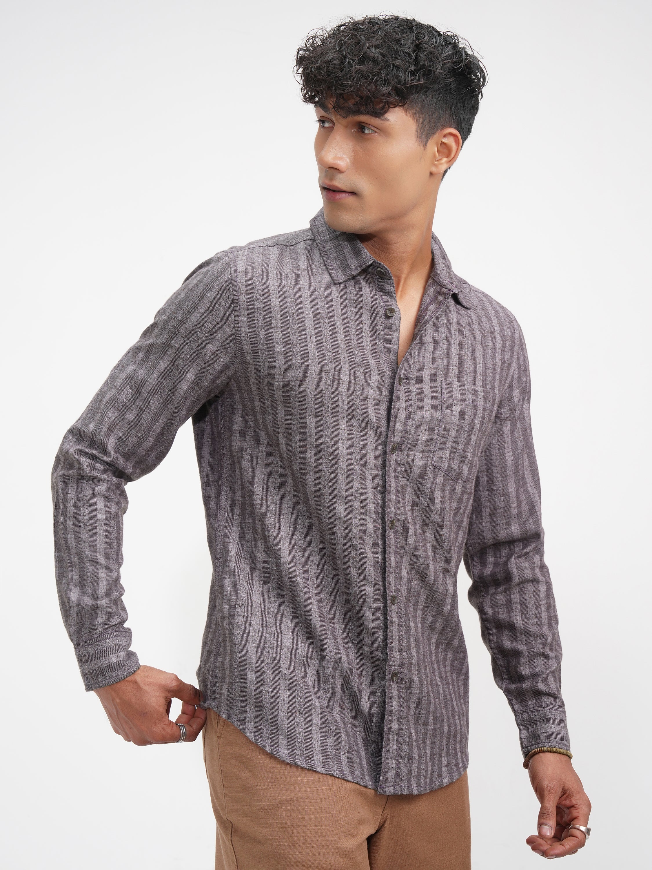 Highlander Men Lavender Striped Slim Fit Casual Shirt - Lavender - Image 6