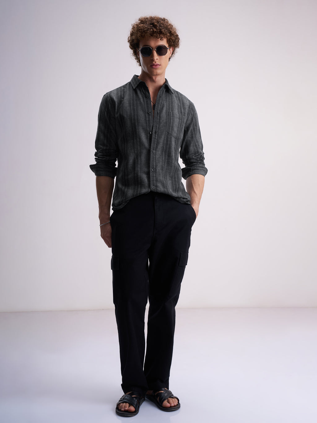 Highlander Men Black Striped Slim Fit Casual Shirt - Black - Image 2