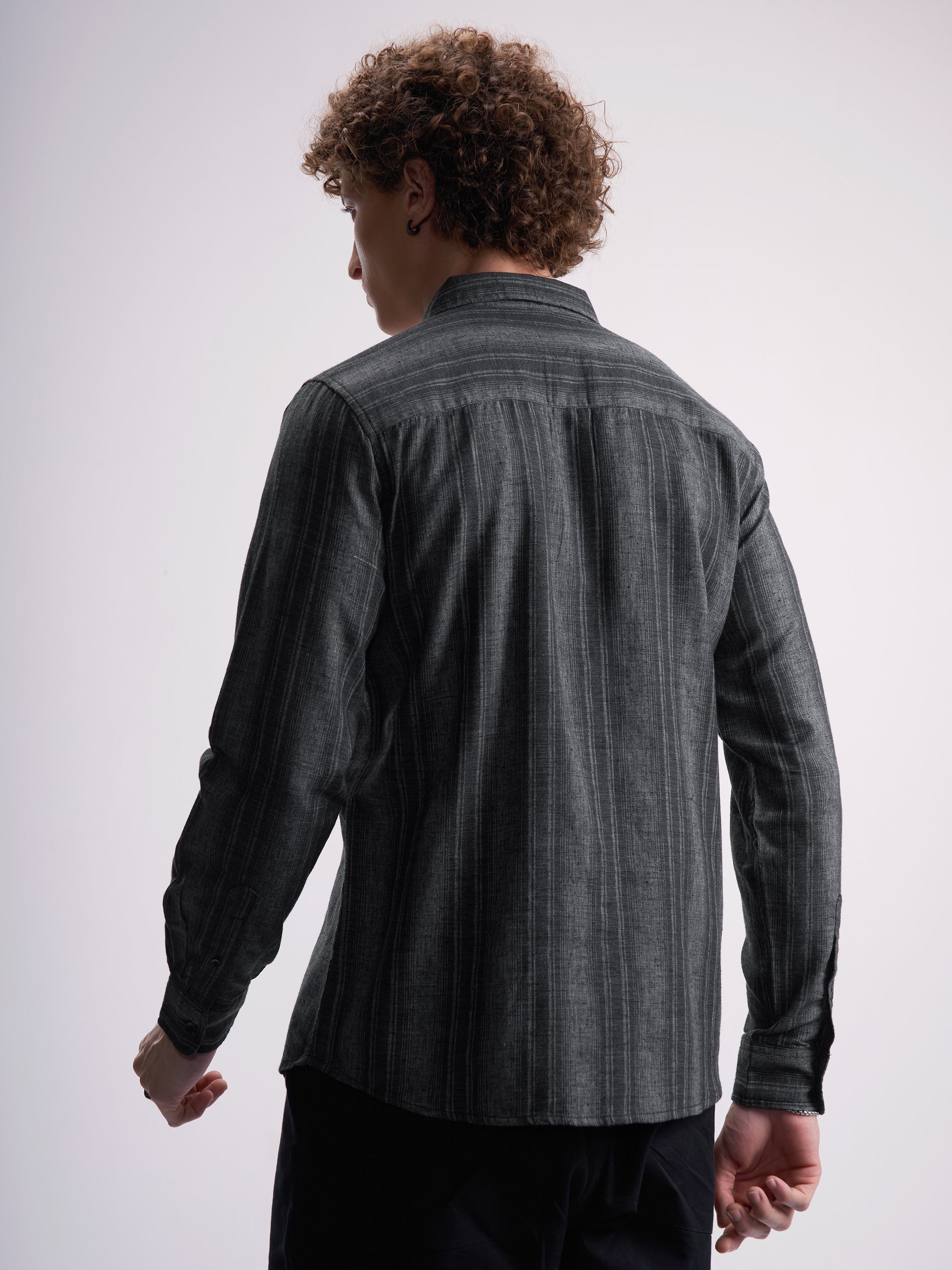 Highlander Men Black Striped Slim Fit Casual Shirt - Black - Image 3
