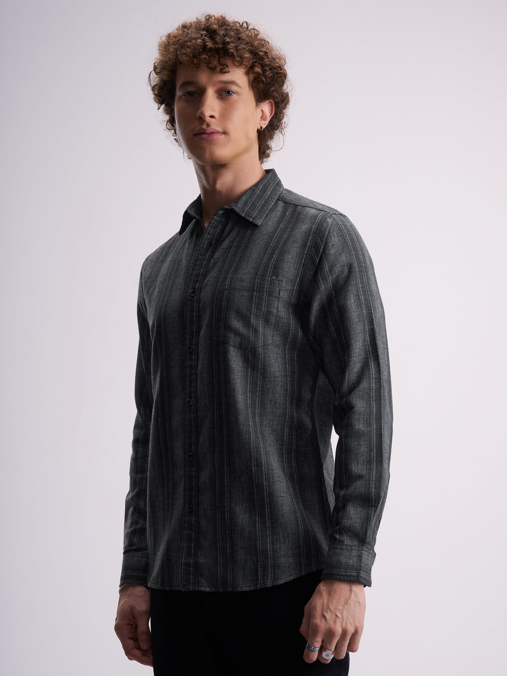Highlander Men Black Striped Slim Fit Casual Shirt - Black - Image 4
