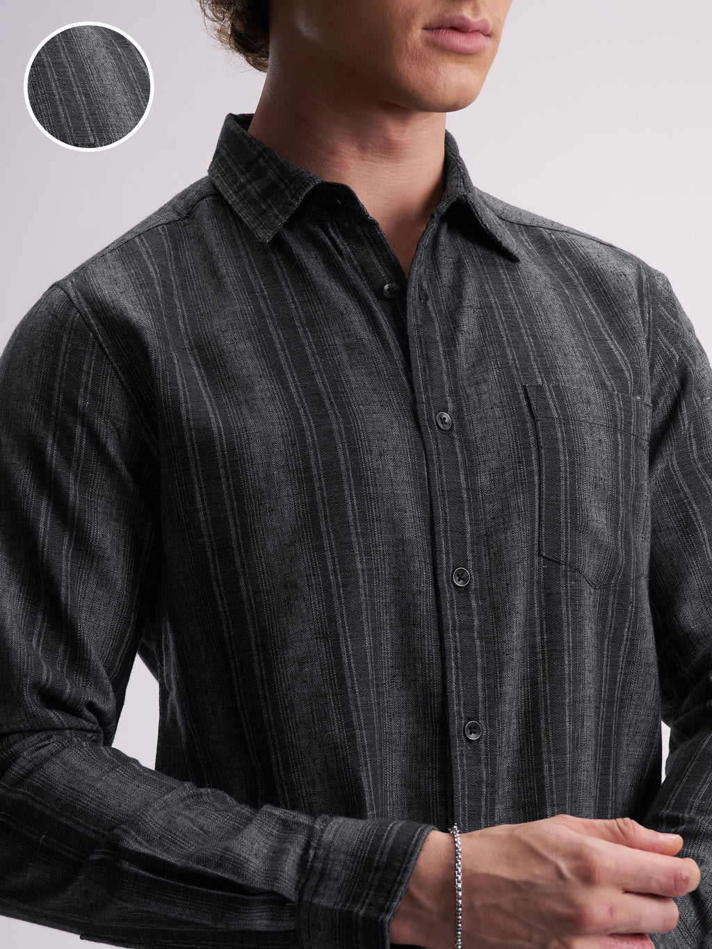 Highlander Men Black Striped Slim Fit Casual Shirt - Black - Image 5
