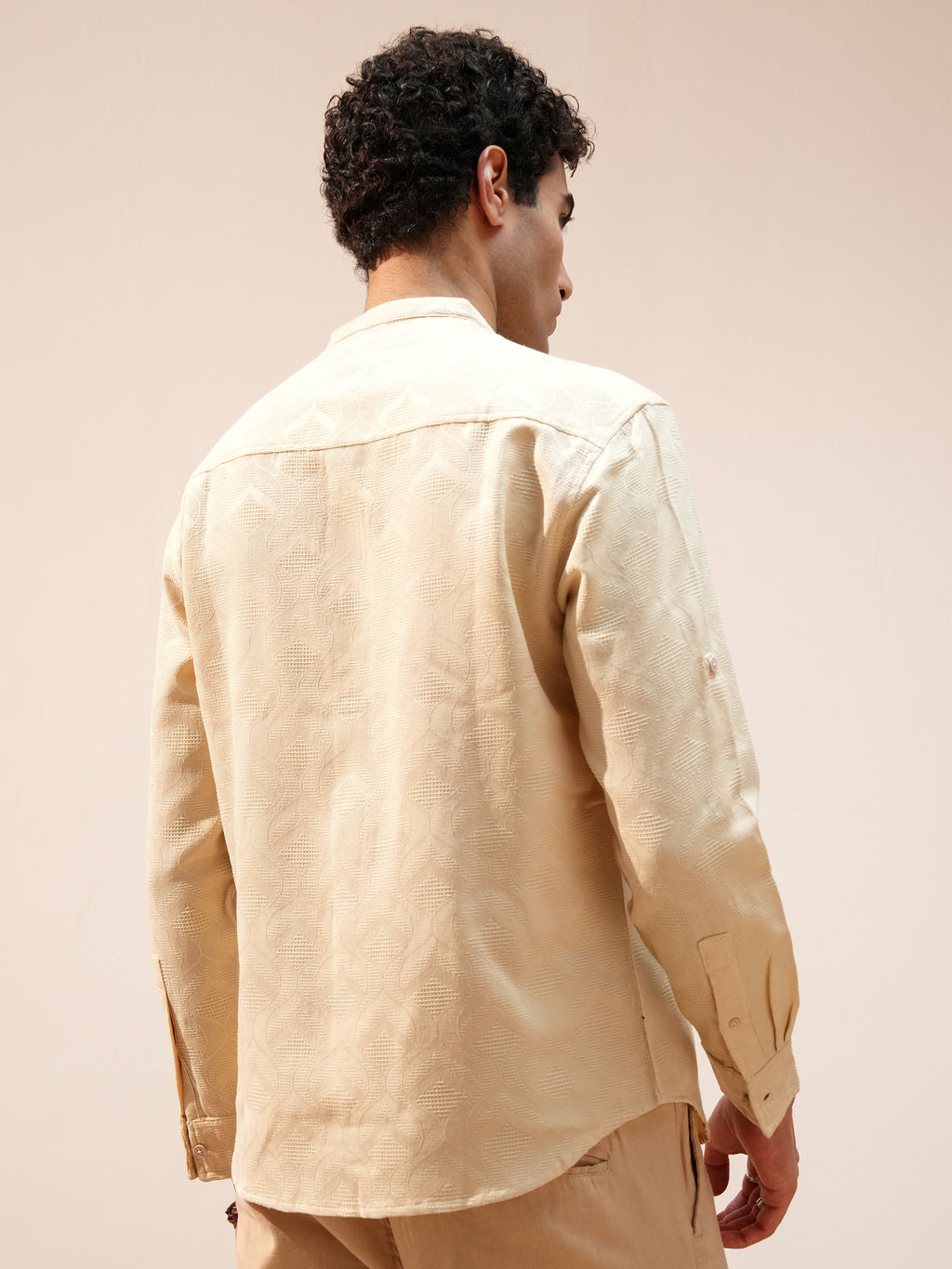 Highlander Men Beige Self Design Relaxed Fit Casual Shirt - Beige - Image 3