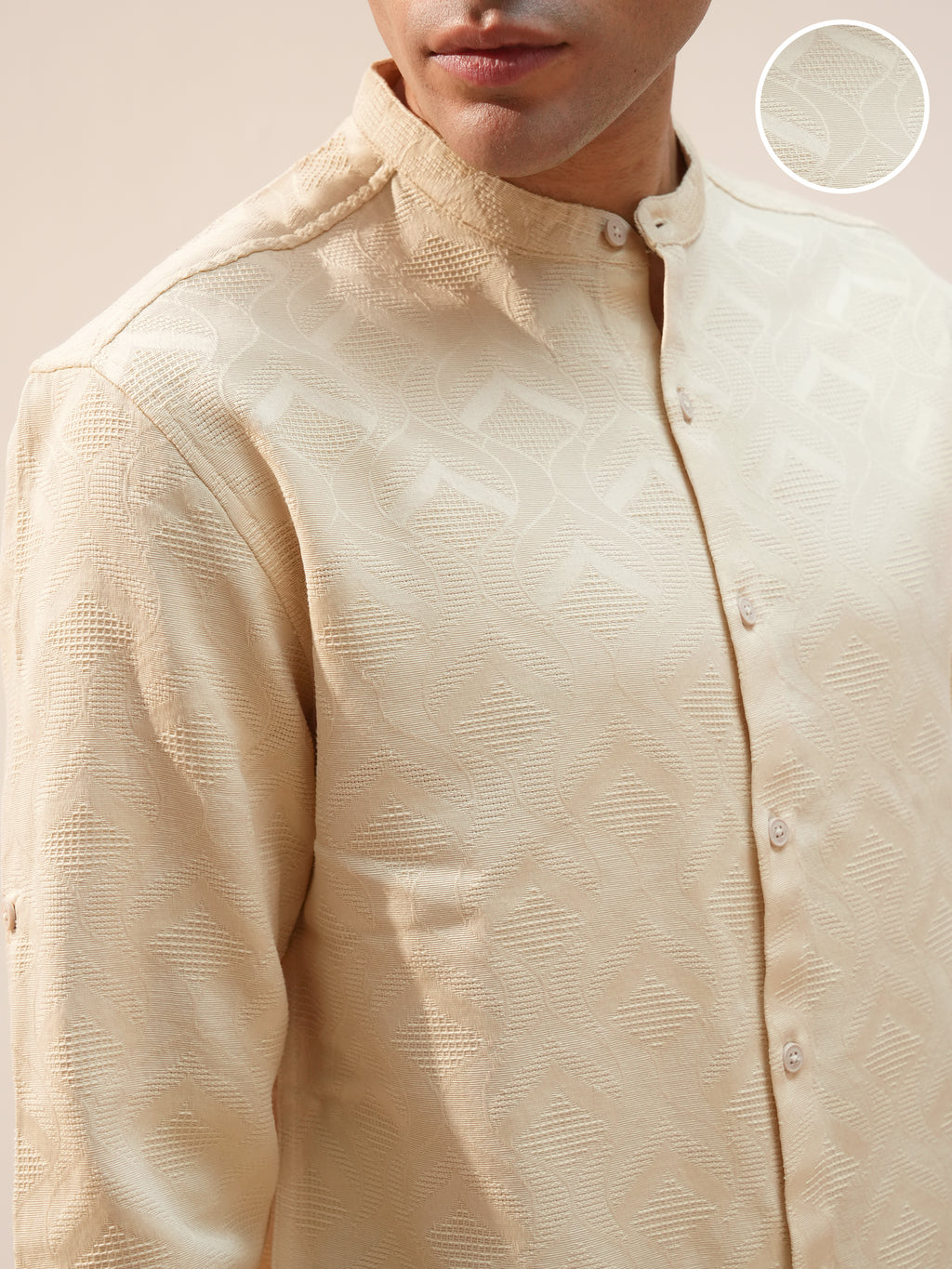 Highlander Men Beige Self Design Relaxed Fit Casual Shirt - Beige - Image 5