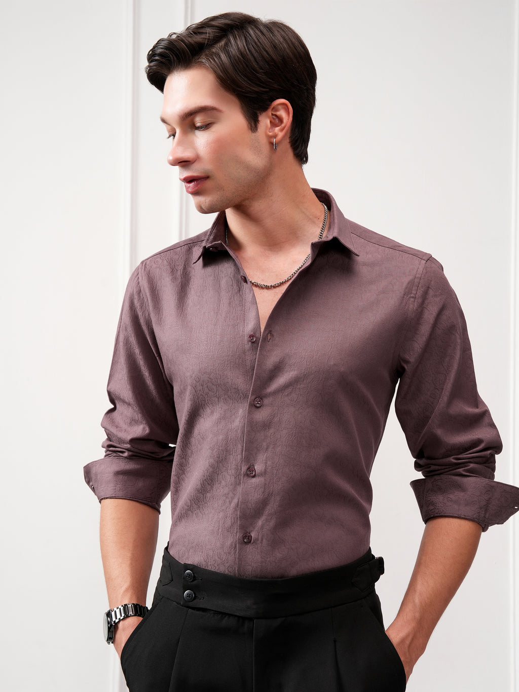 Highlander Men Purple Self Design Slim Fit Casual Shirt - Purple - Image 1