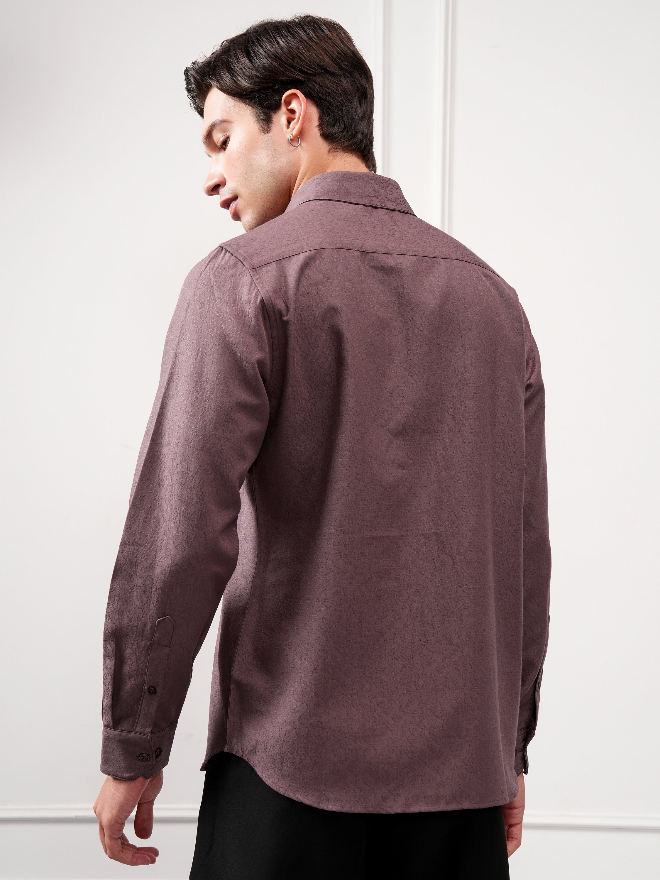 Highlander Men Purple Self Design Slim Fit Casual Shirt - Purple - Image 3