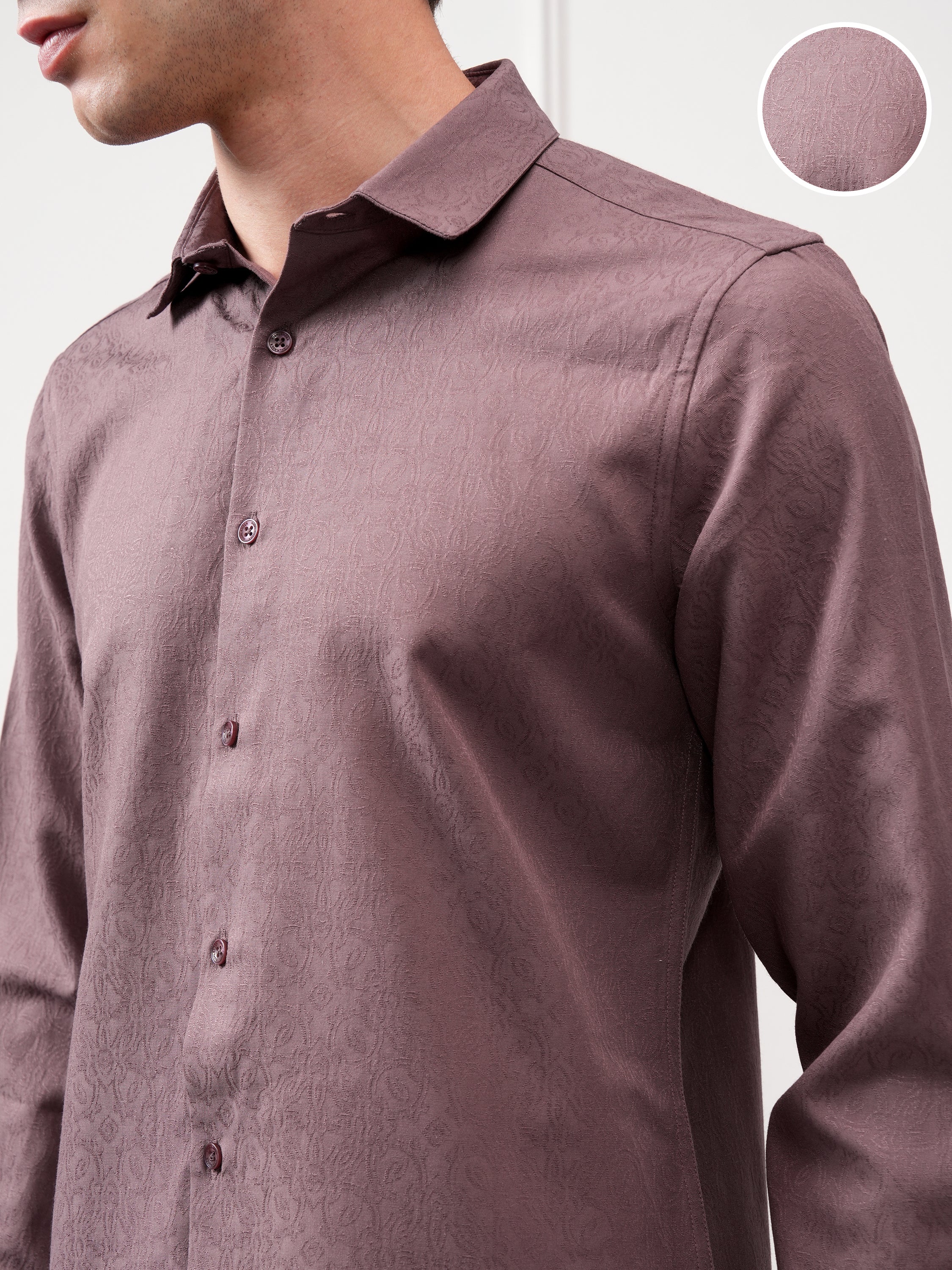 Highlander Men Purple Self Design Slim Fit Casual Shirt - Purple - Image 5