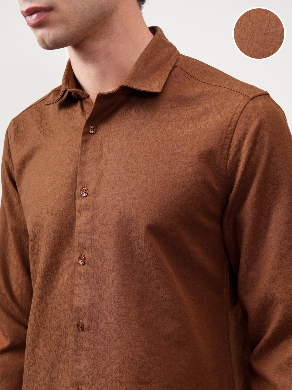 Highlander Men Brown Self Design Slim Fit Casual Shirt - Brown - Image 5