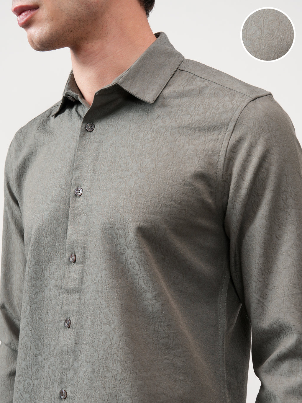 Highlander Men Grey Self Design Slim Fit Casual Shirt - Grey - Image 5