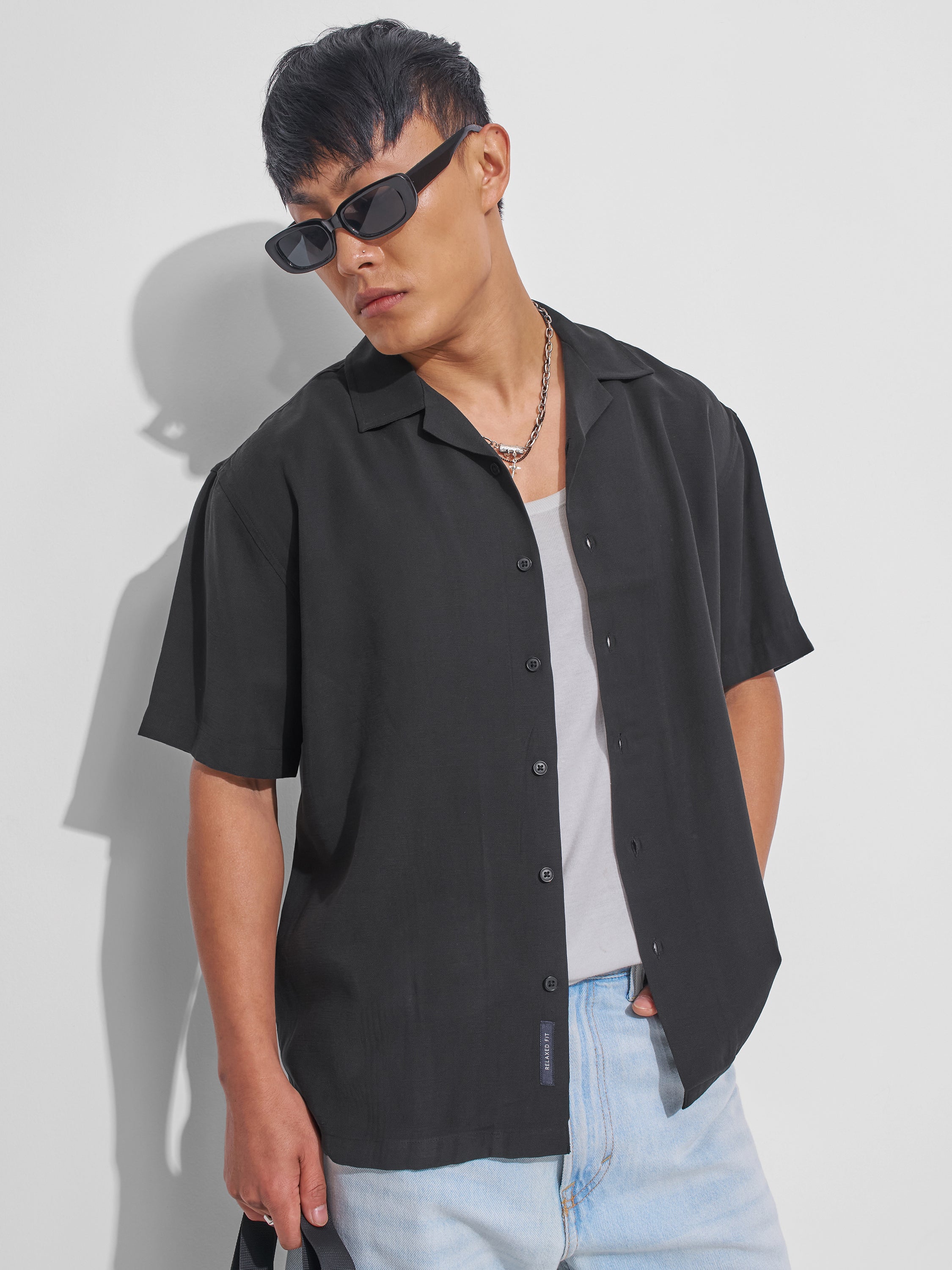 Highlander Men Black Solid Relaxed Fit Casual Shirt - Black - Image 1