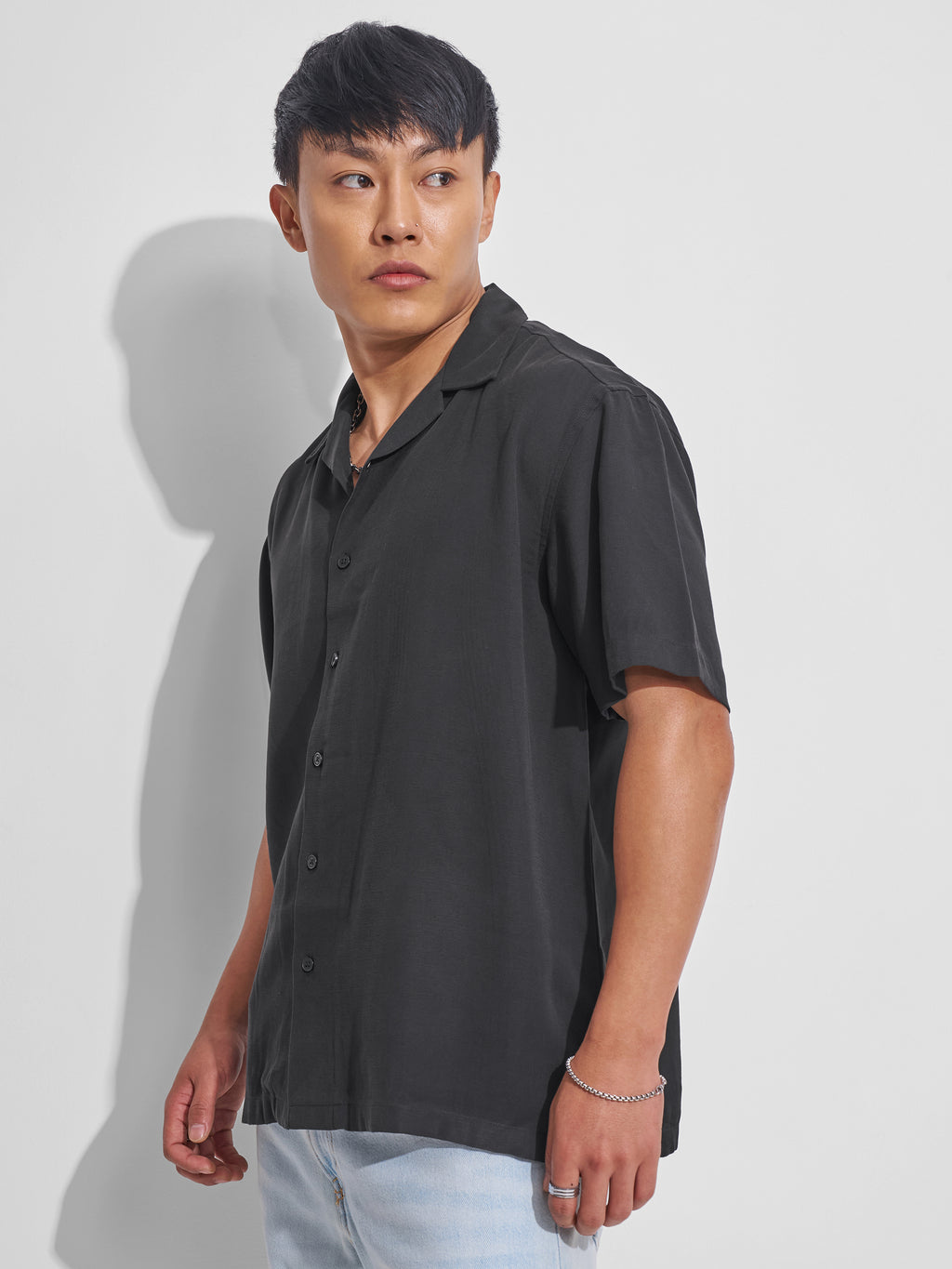 Highlander Men Black Solid Relaxed Fit Casual Shirt - Black - Image 4