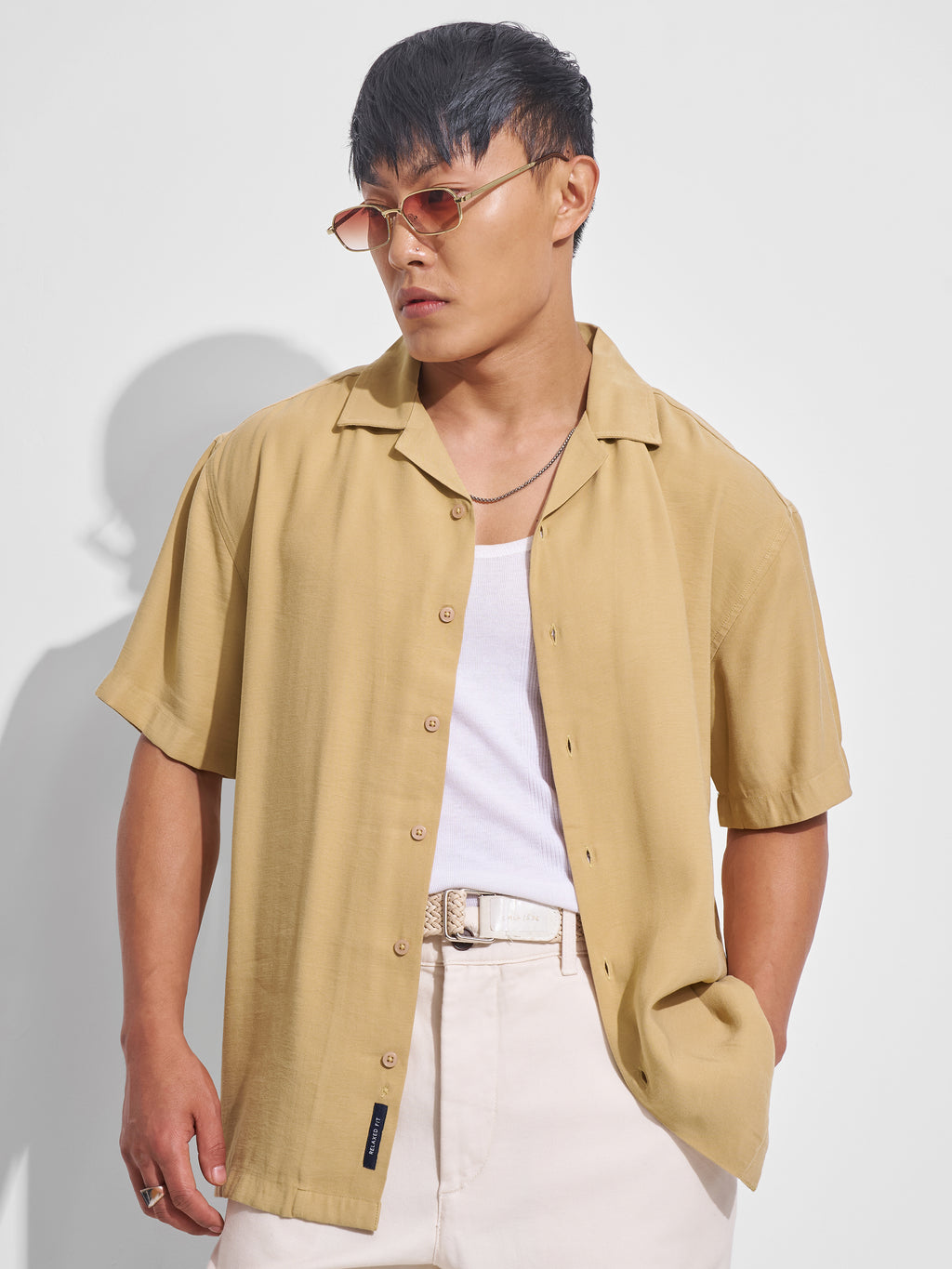 Highlander Men Mustard Solid Relaxed Fit Casual Shirt - Mustard - Image 1