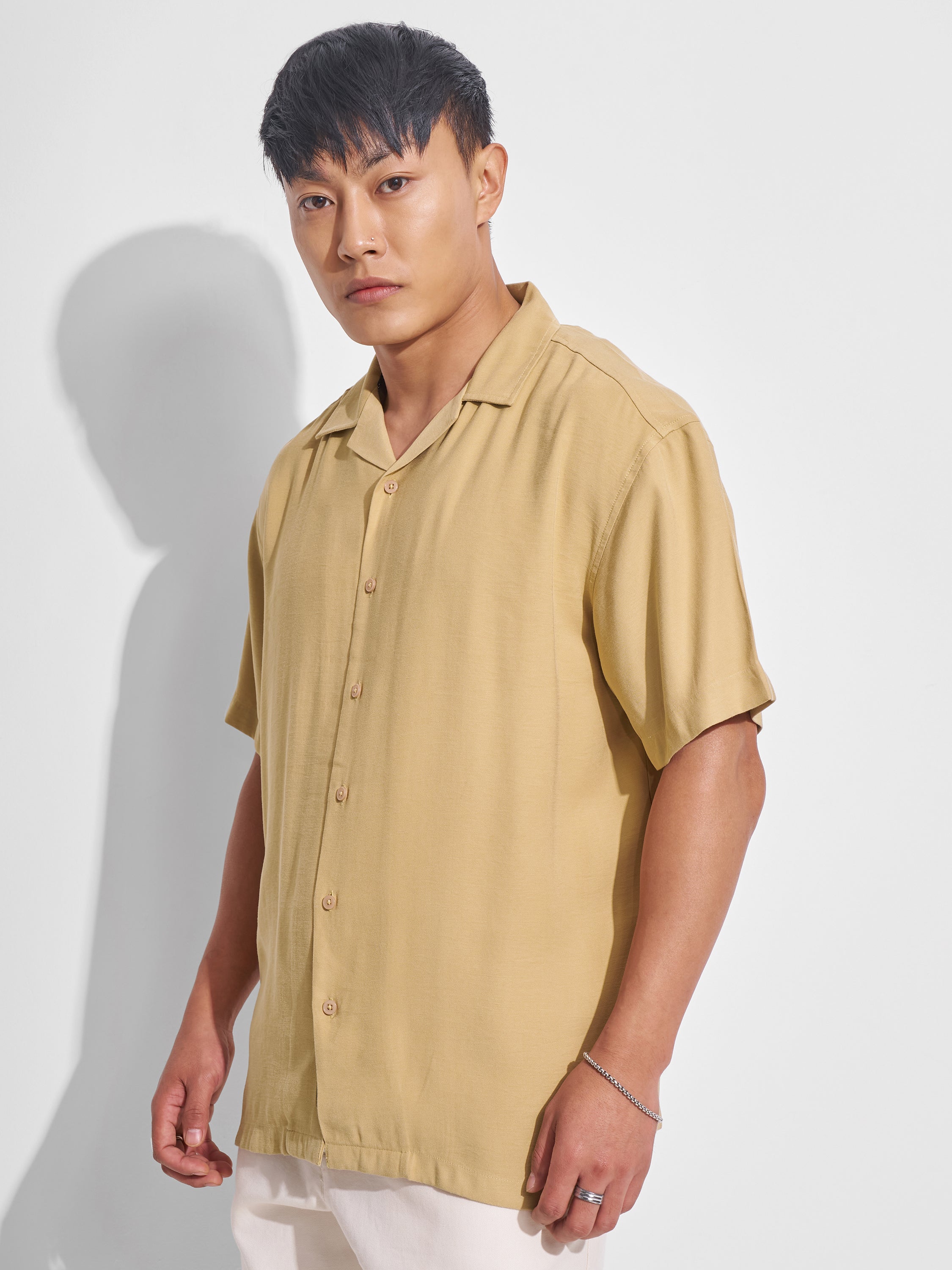 Highlander Men Mustard Solid Relaxed Fit Casual Shirt - Mustard - Image 4