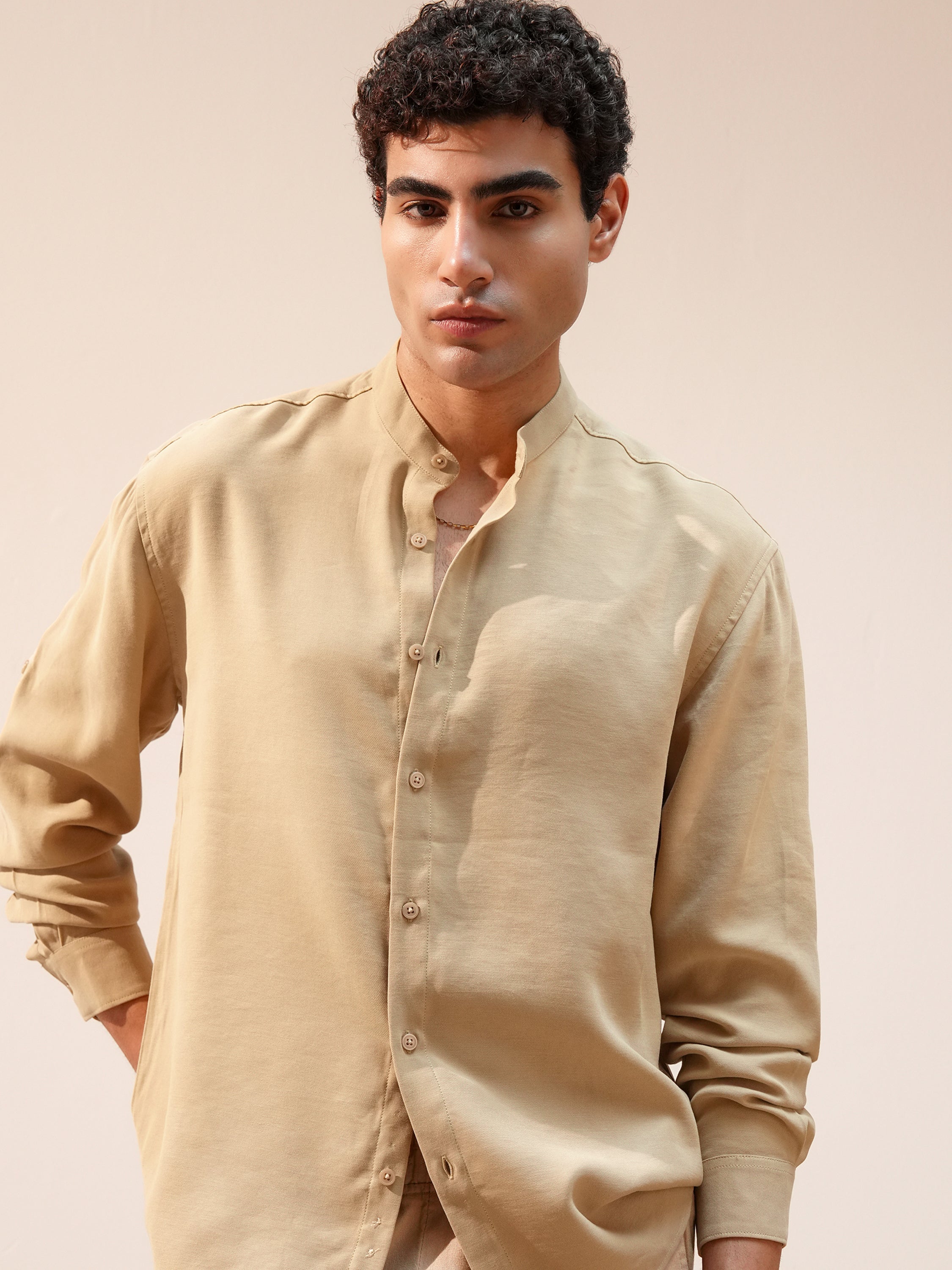 Highlander Men Khaki Self Design Relaxed Fit Casual Shirt - Khaki - Image 1