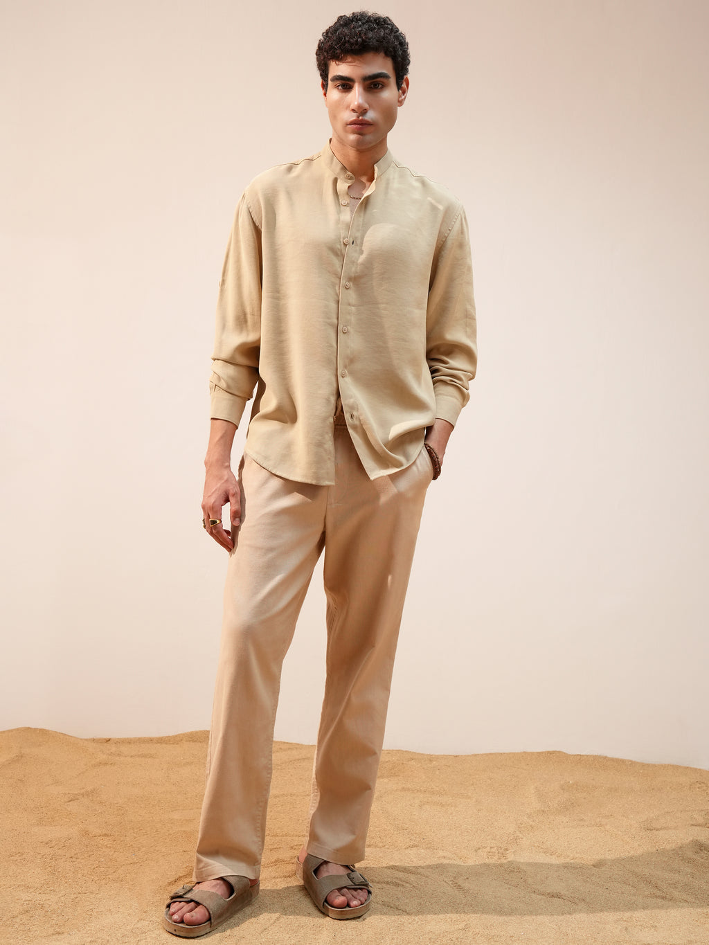 Highlander Men Khaki Self Design Relaxed Fit Casual Shirt - Khaki - Image 2