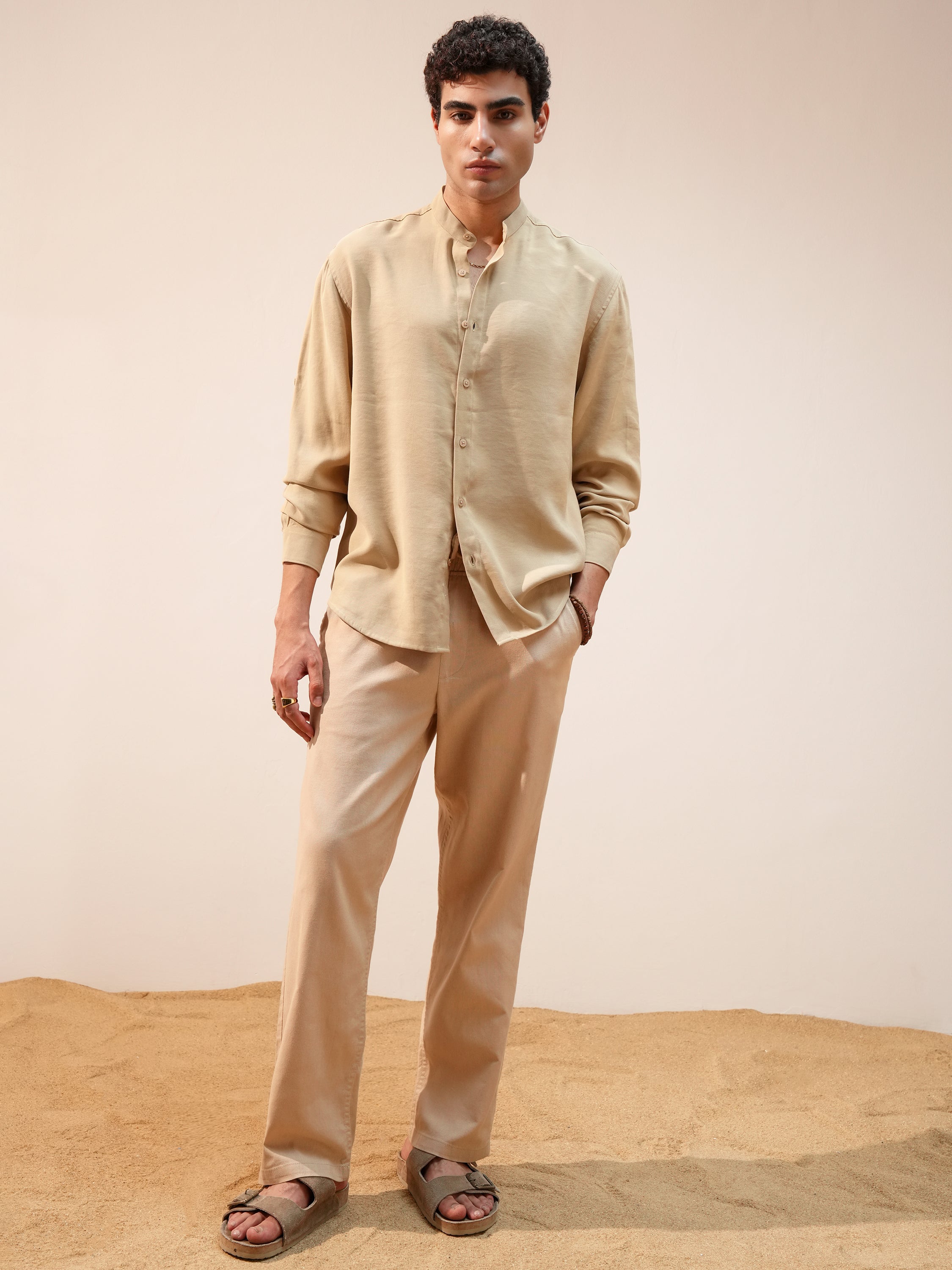 Highlander Men Khaki Self Design Relaxed Fit Casual Shirt - Khaki - Image 2