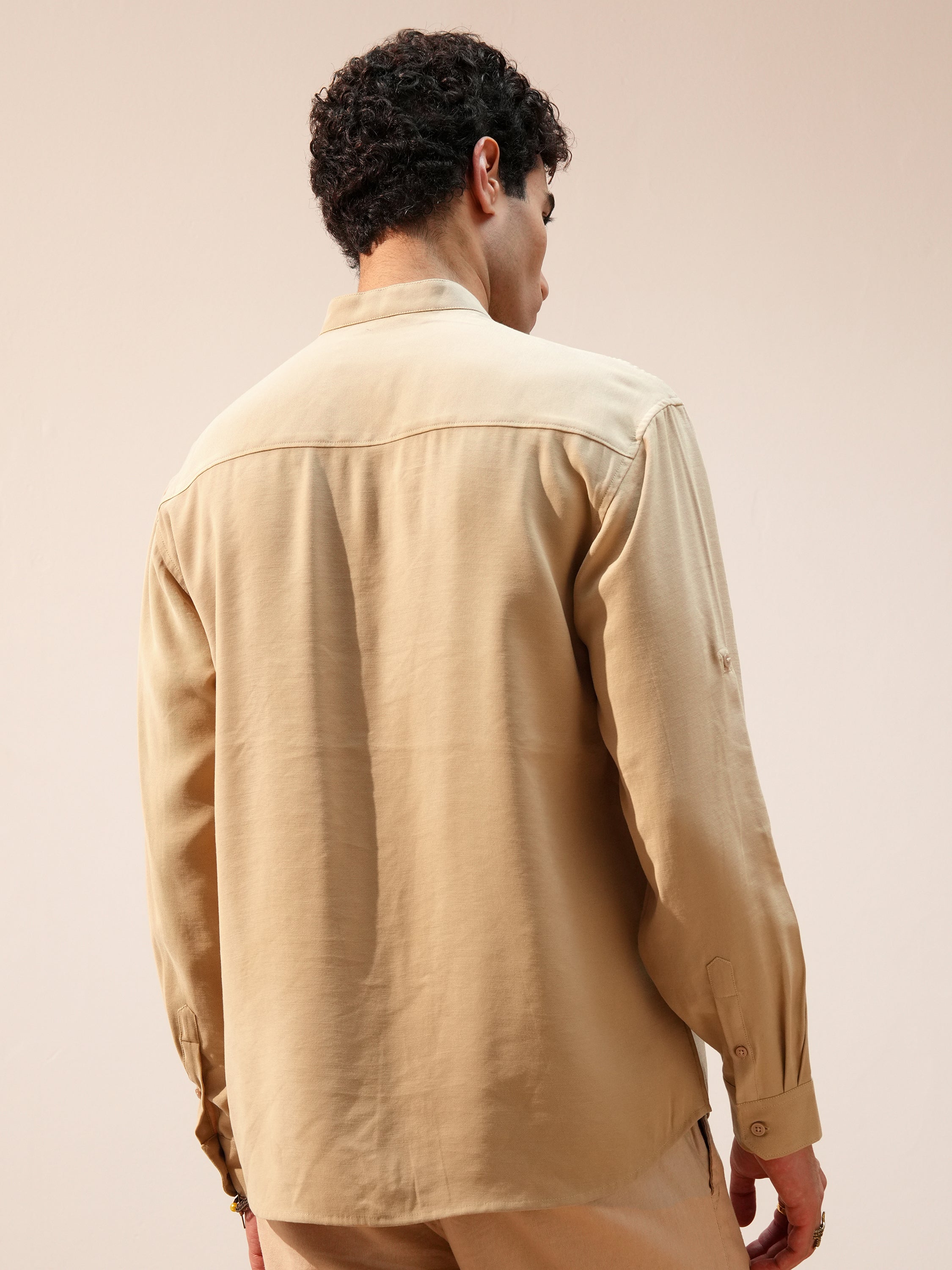 Highlander Men Khaki Self Design Relaxed Fit Casual Shirt - Khaki - Image 3