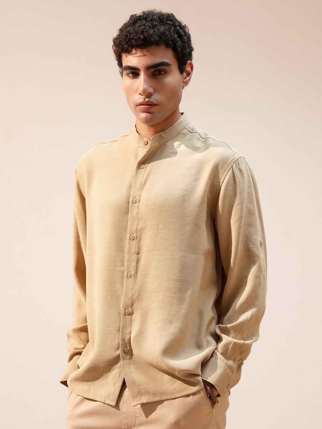 Highlander Men Khaki Self Design Relaxed Fit Casual Shirt - Khaki - Image 4