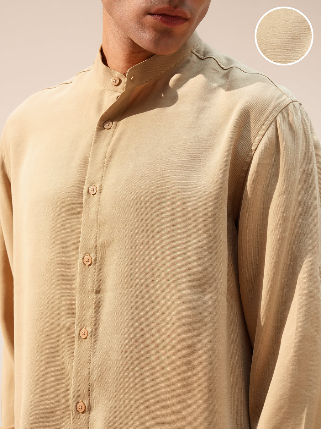 Highlander Men Khaki Self Design Relaxed Fit Casual Shirt - Khaki - Image 5