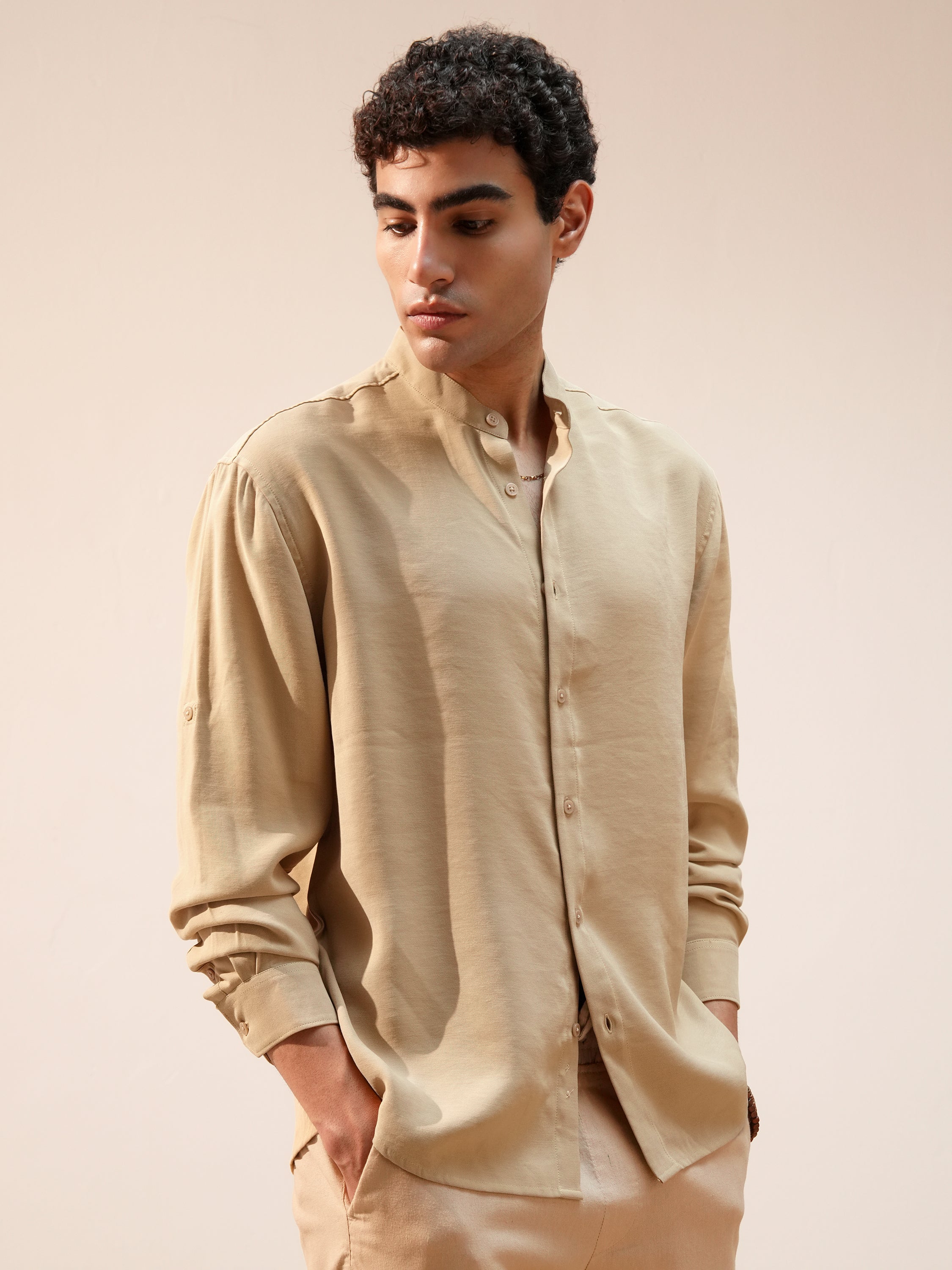 Highlander Men Khaki Self Design Relaxed Fit Casual Shirt - Khaki - Image 6