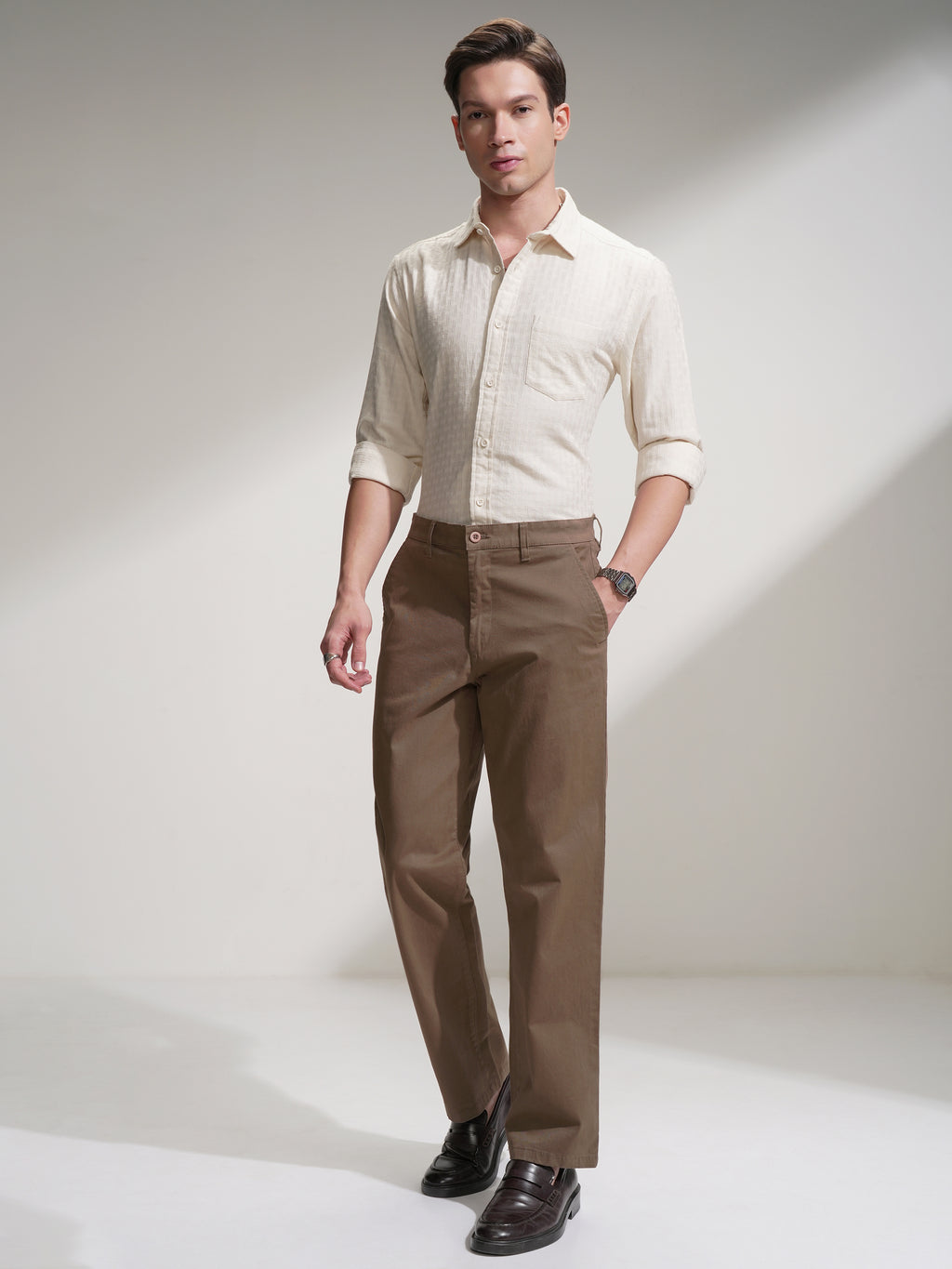 Highlander Men Off White Self Design Slim Fit Casual Shirt - Off White - Image 2