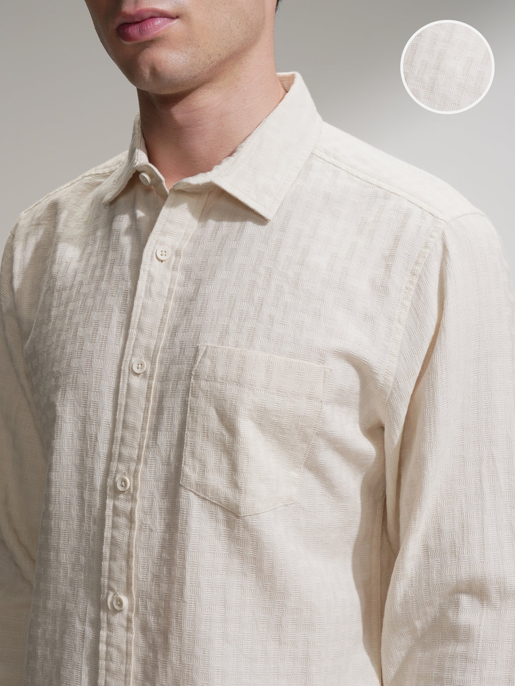 Highlander Men Off White Self Design Slim Fit Casual Shirt - Off White - Image 5