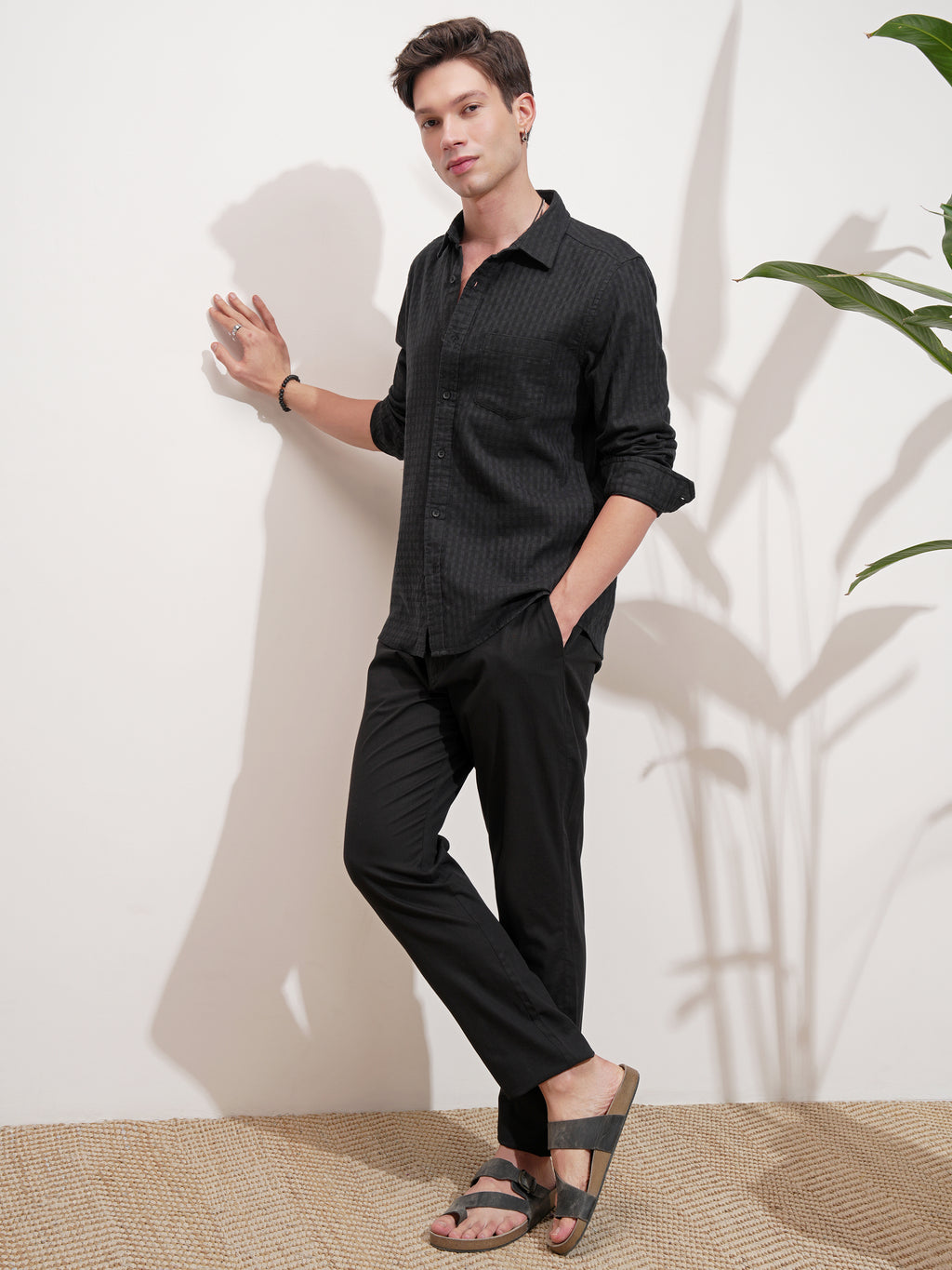 Highlander Men Black Striped Slim Fit Casual Shirt - Black - Image 2