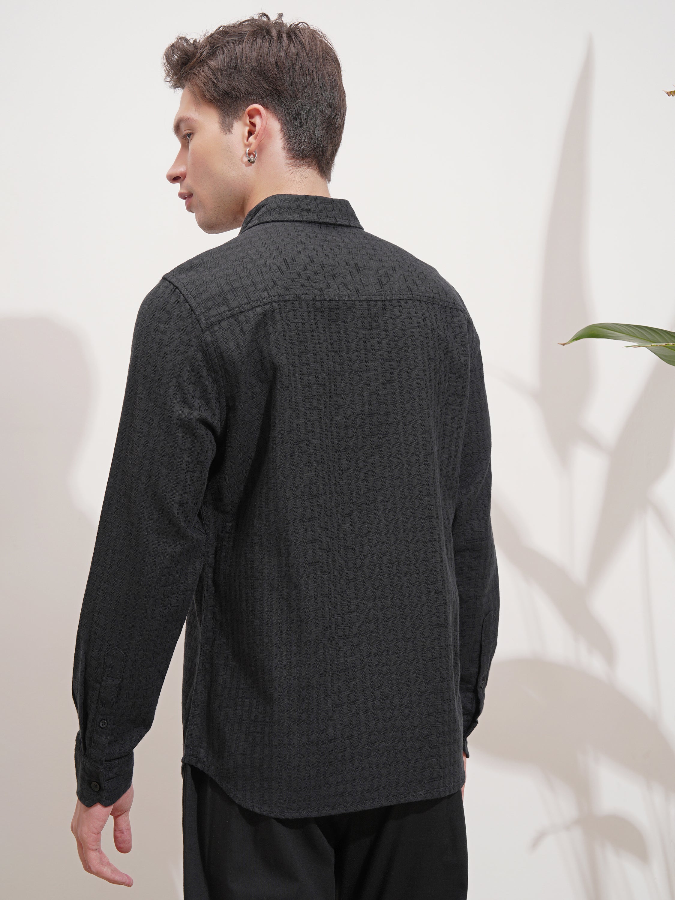 Highlander Men Black Striped Slim Fit Casual Shirt - Black - Image 3