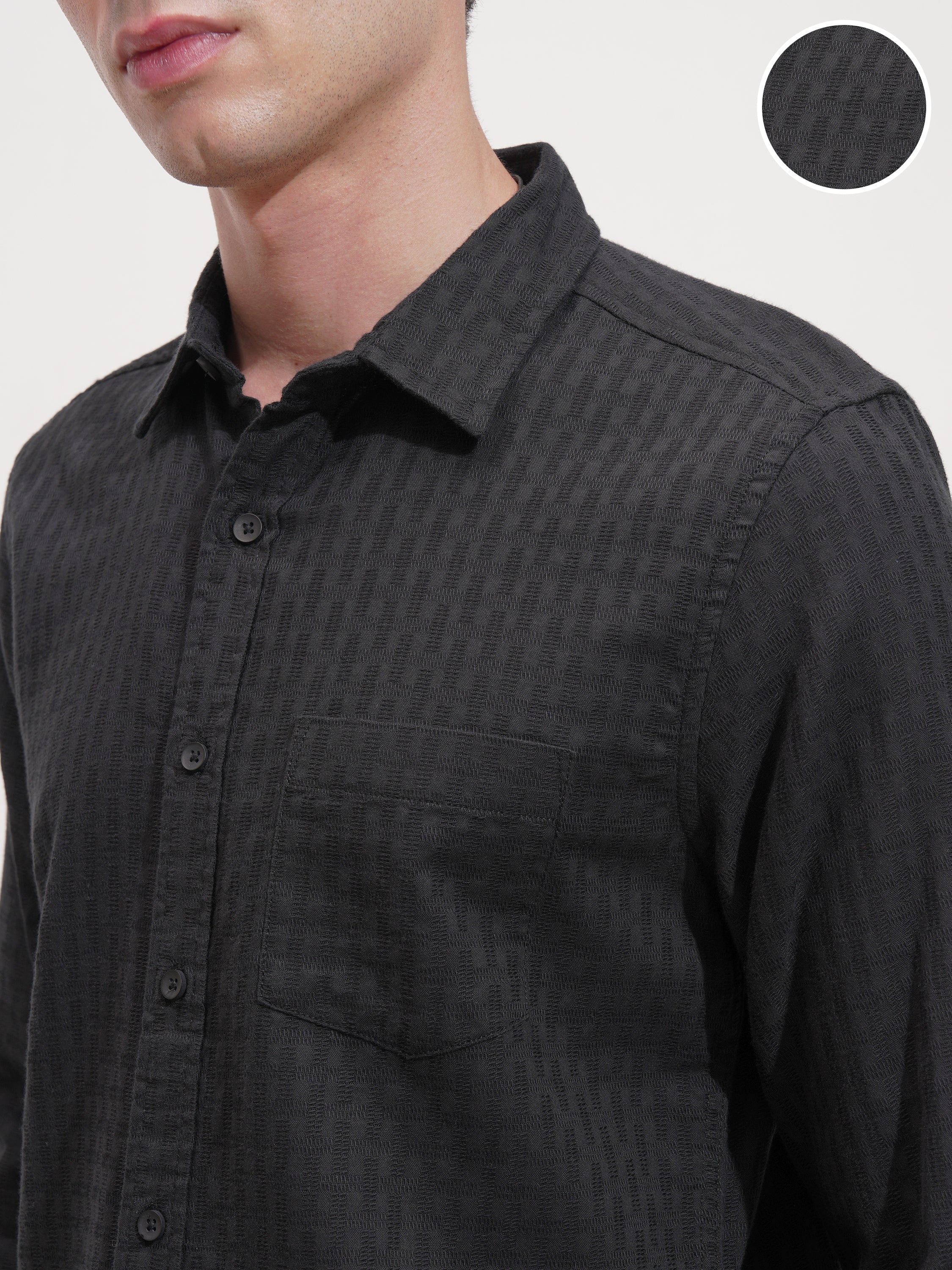 Highlander Men Black Striped Slim Fit Casual Shirt - Black - Image 5