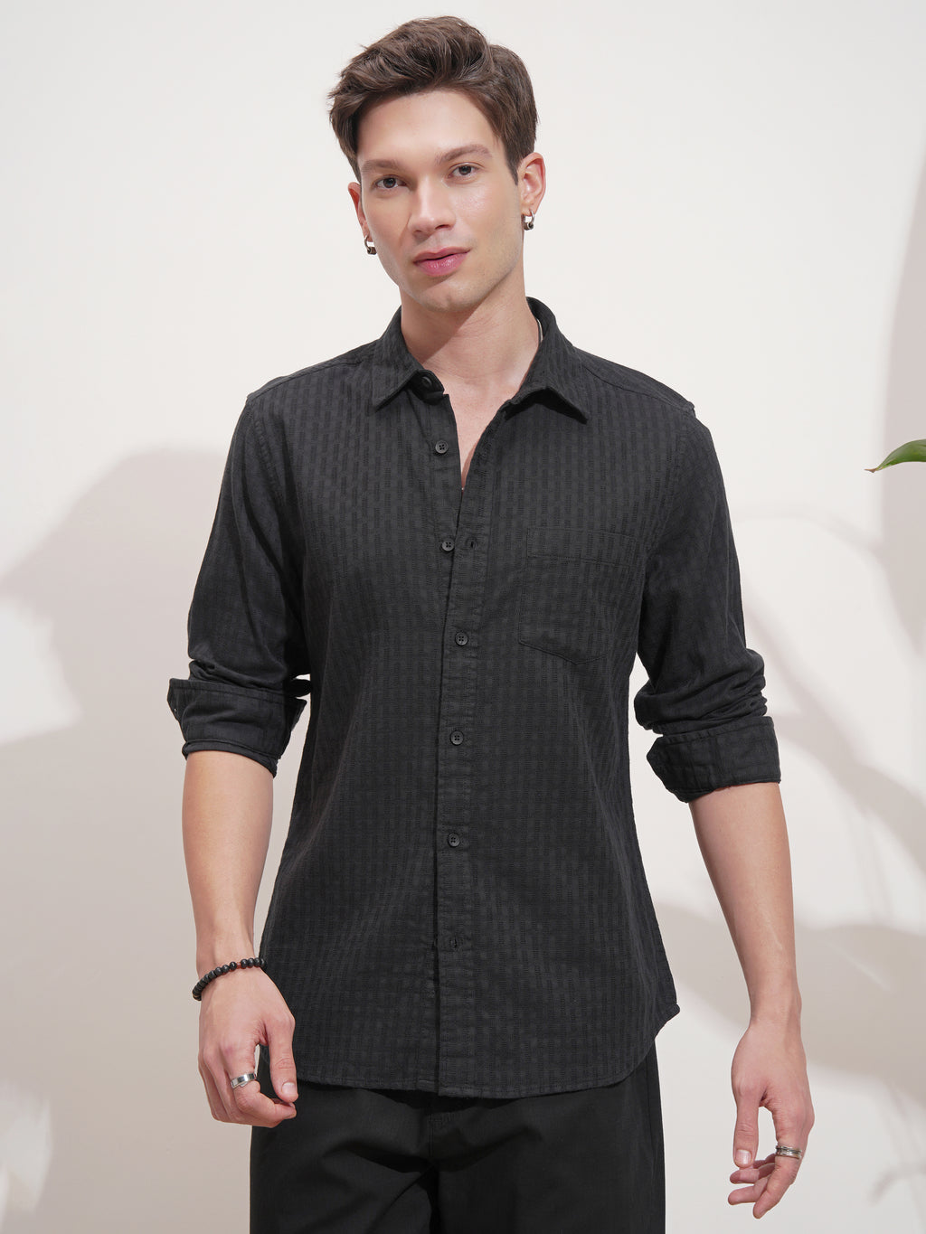Highlander Men Black Striped Slim Fit Casual Shirt - Black - Image 6