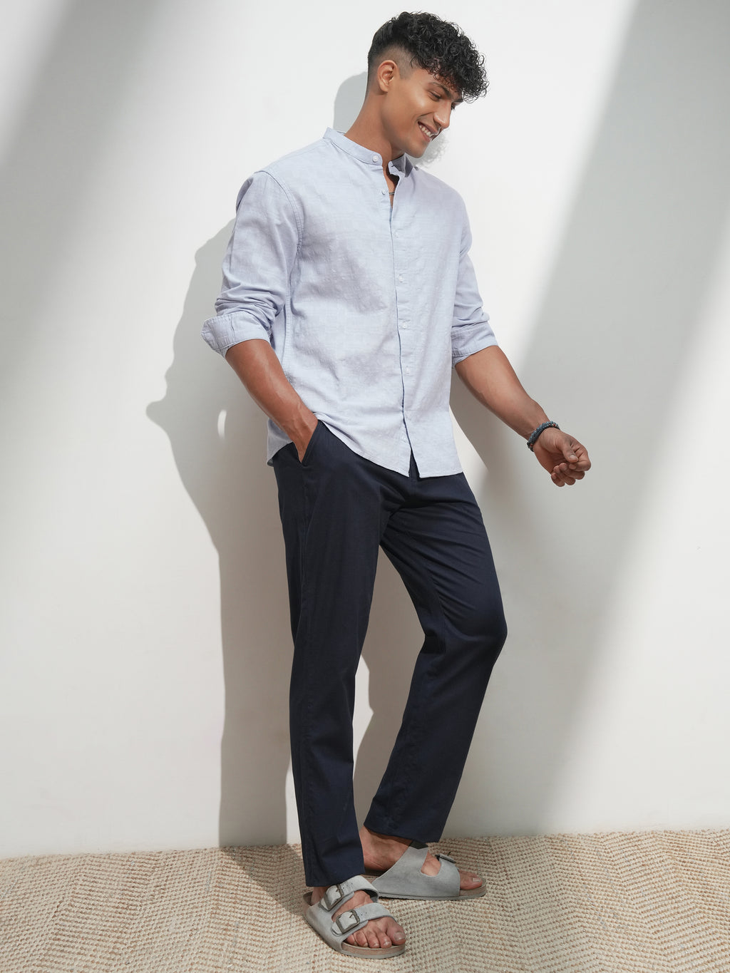 Highlander Men Blue Self Design Relaxed Fit Casual Shirt - Blue - Image 2