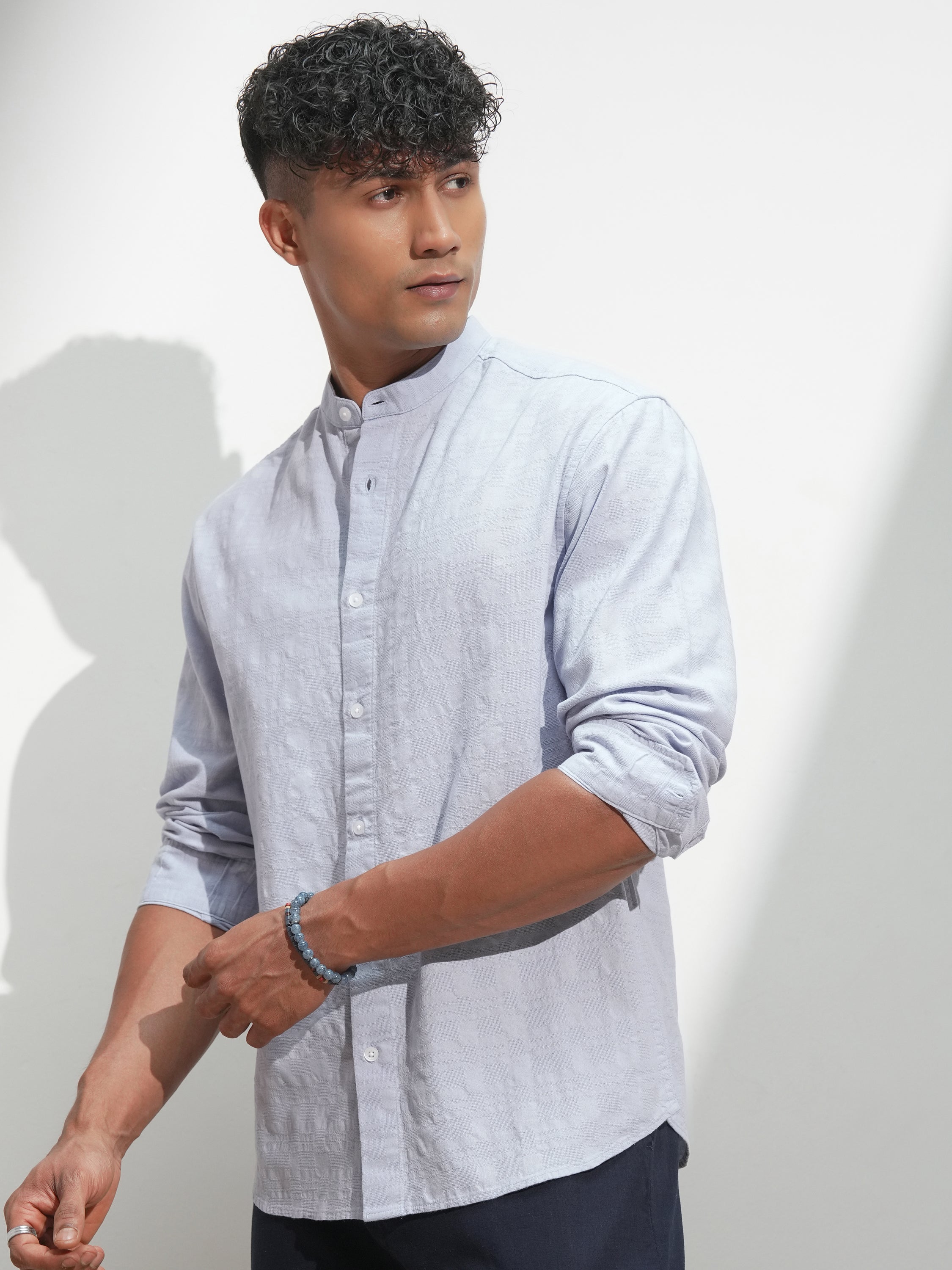 Highlander Men Blue Self Design Relaxed Fit Casual Shirt - Blue - Image 4