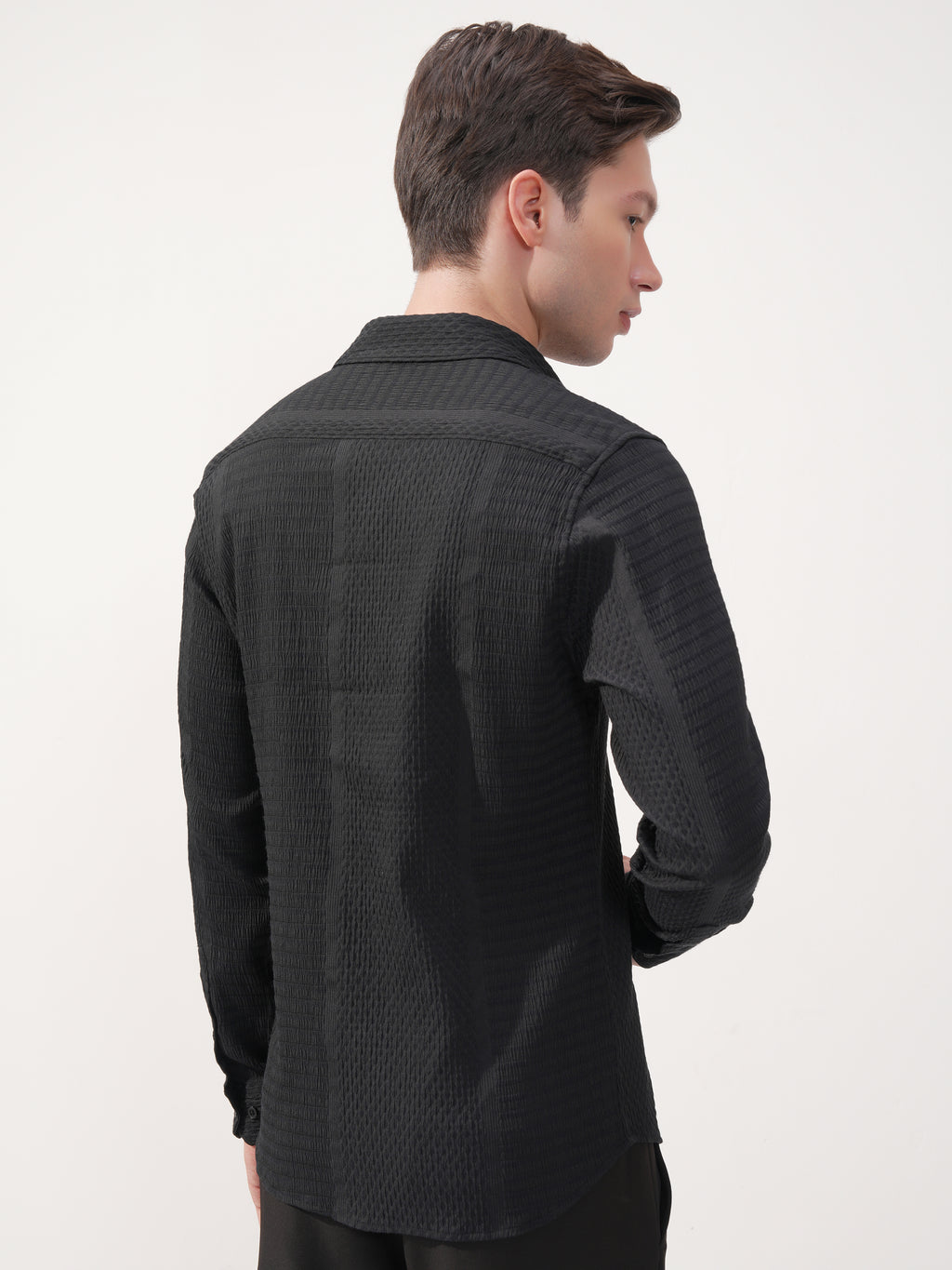 Highlander Men Black Self Design Slim Fit Casual Shirt - Black - Image 3