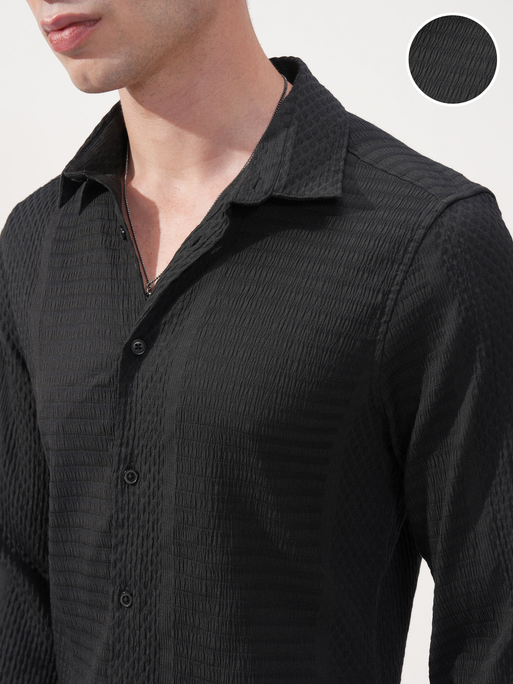 Highlander Men Black Self Design Slim Fit Casual Shirt - Black - Image 5