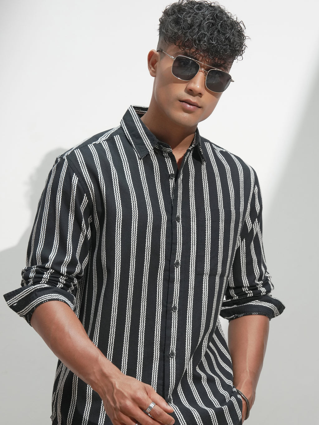 Highlander Men Black Striped Relaxed Fit Casual Shirt - Black - Image 1