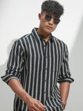 Highlander Men Black Striped Relaxed Fit Casual Shirt - Black - Image 1