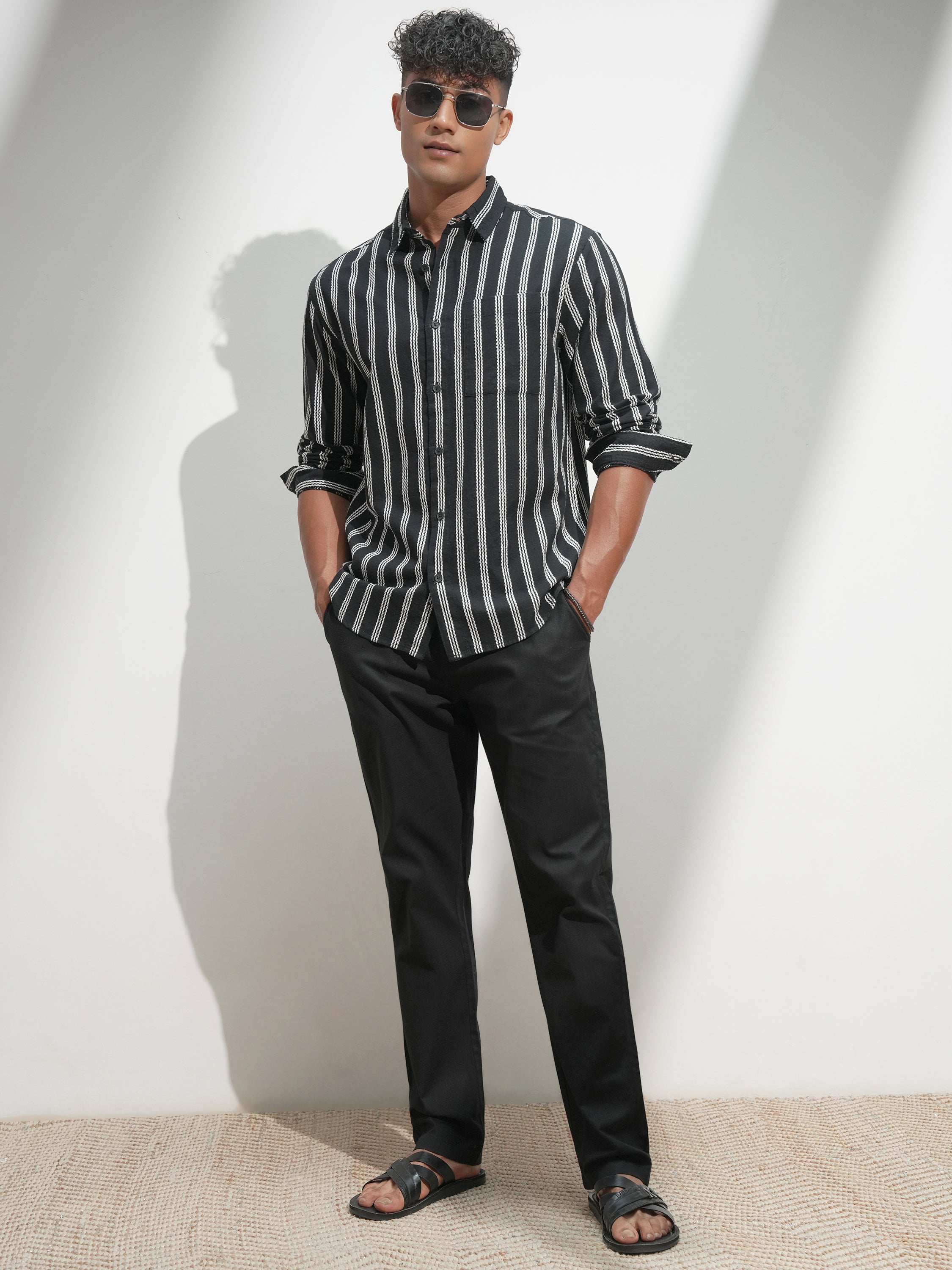 Highlander Men Black Striped Relaxed Fit Casual Shirt - Black - Image 2