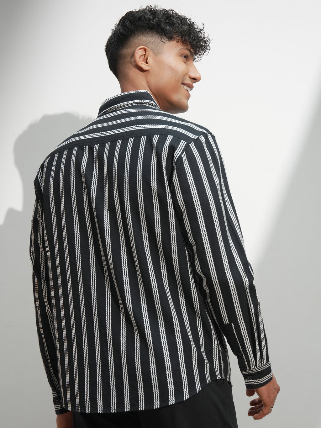 Highlander Men Black Striped Relaxed Fit Casual Shirt - Black - Image 3