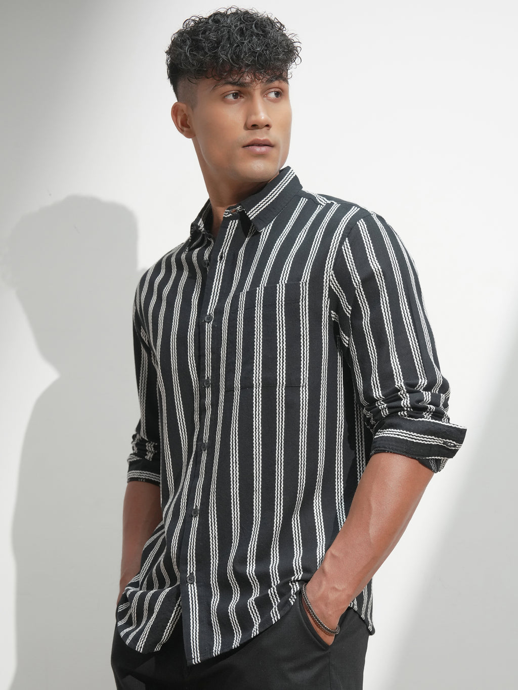 Highlander Men Black Striped Relaxed Fit Casual Shirt - Black - Image 4