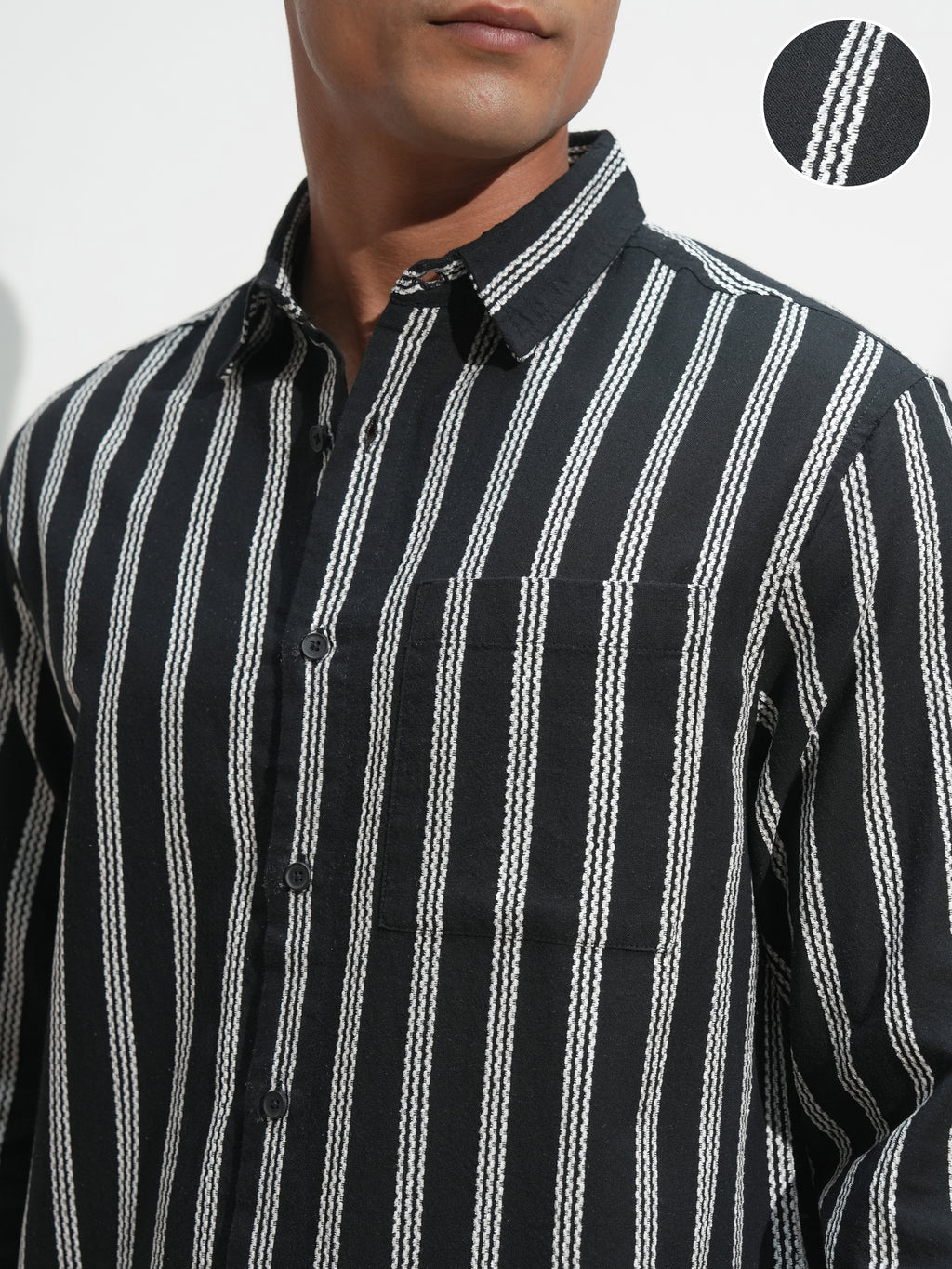 Highlander Men Black Striped Relaxed Fit Casual Shirt - Black - Image 5