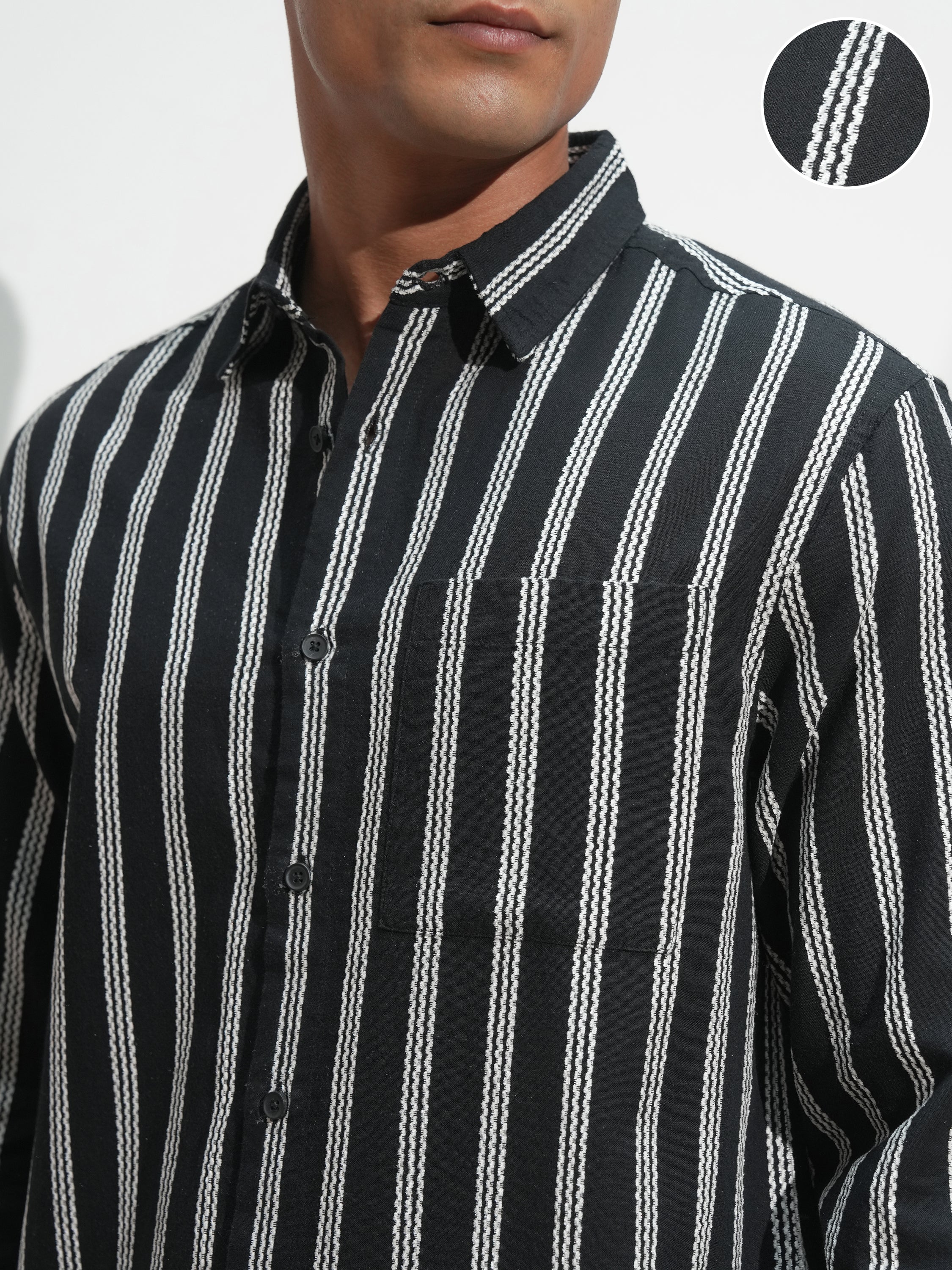 Highlander Men Black Striped Relaxed Fit Casual Shirt - Black - Image 5