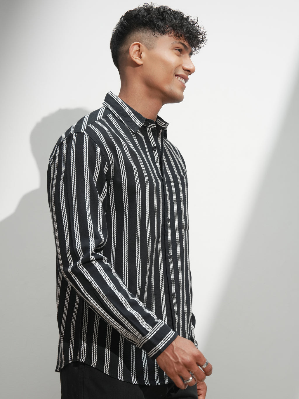 Highlander Men Black Striped Relaxed Fit Casual Shirt - Black - Image 6