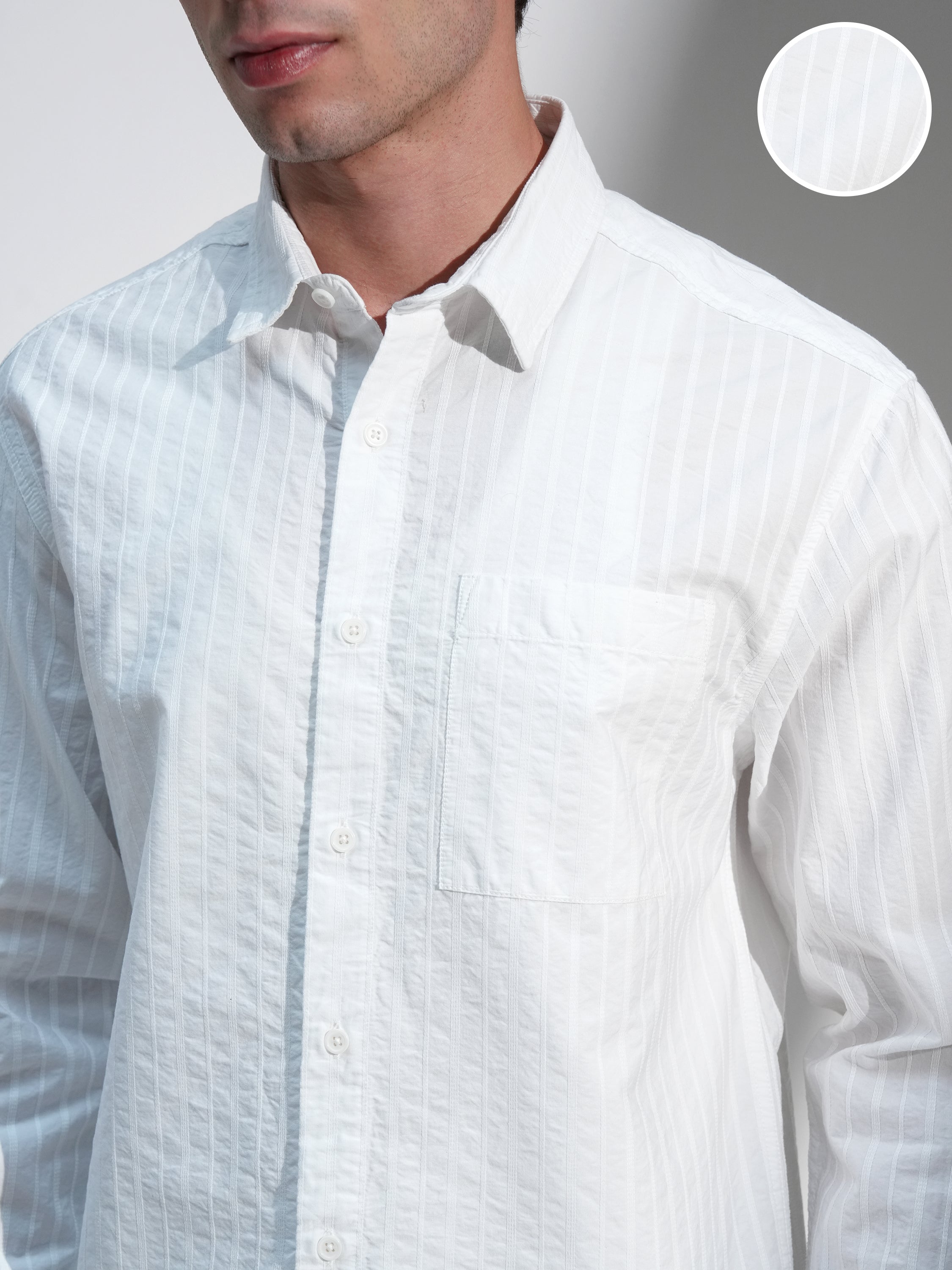 Highlander Men White Striped Relaxed Fit Casual Shirt - White - Image 5