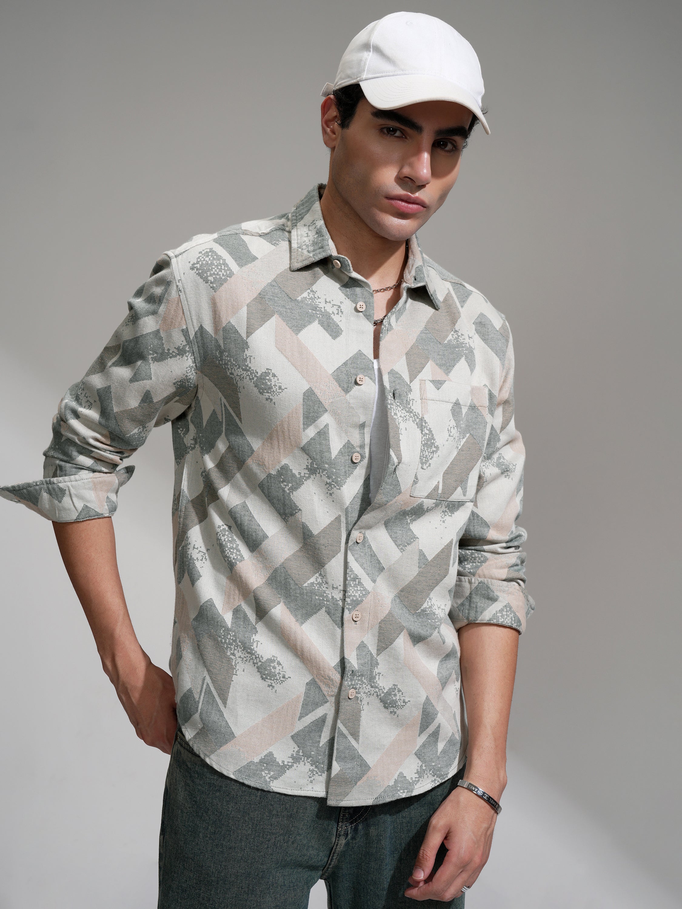 Highlander Men Green Printed Relaxed Fit Casual Shirt - Green - Image 1