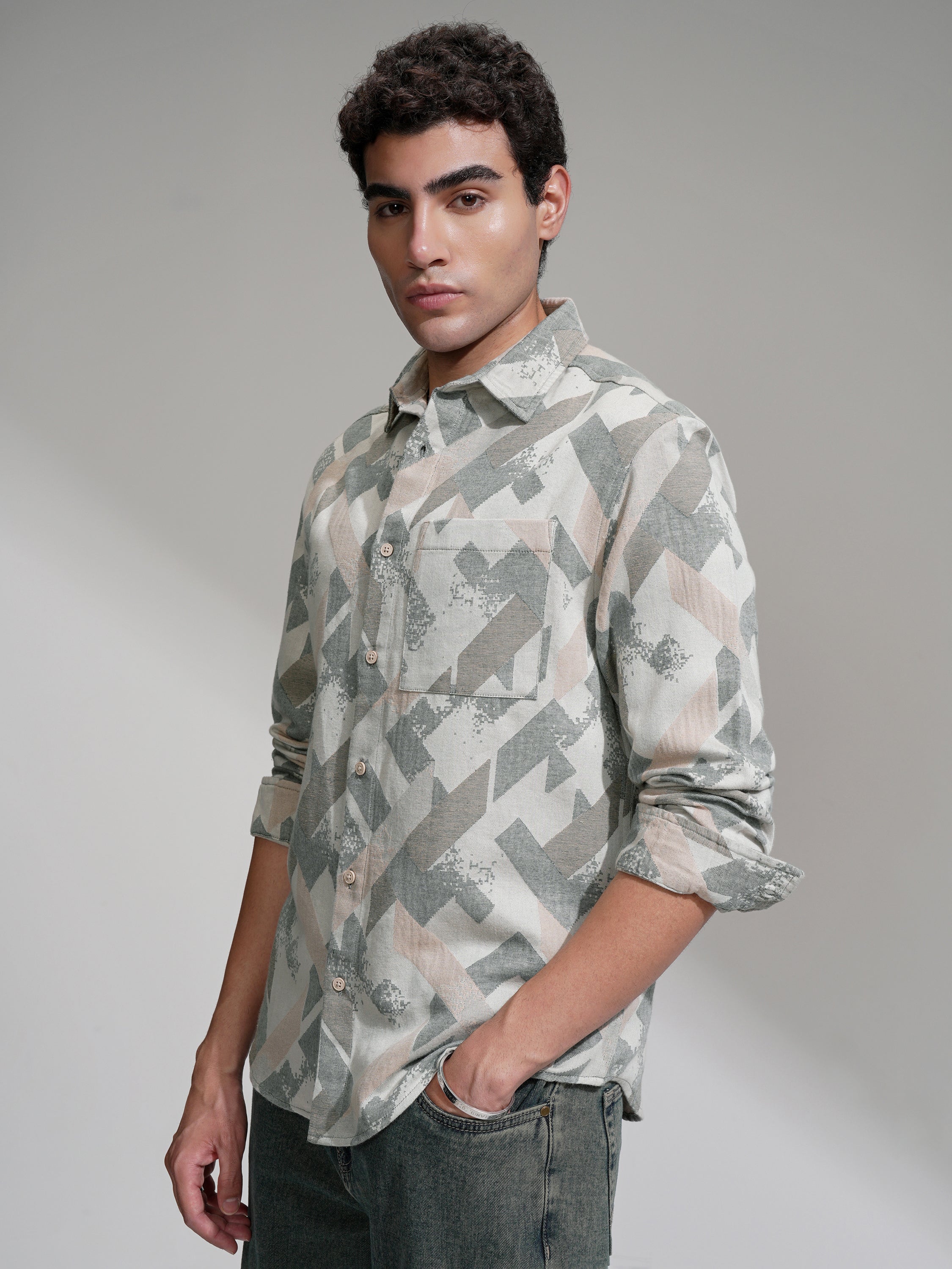 Highlander Men Green Printed Relaxed Fit Casual Shirt - Green - Image 4